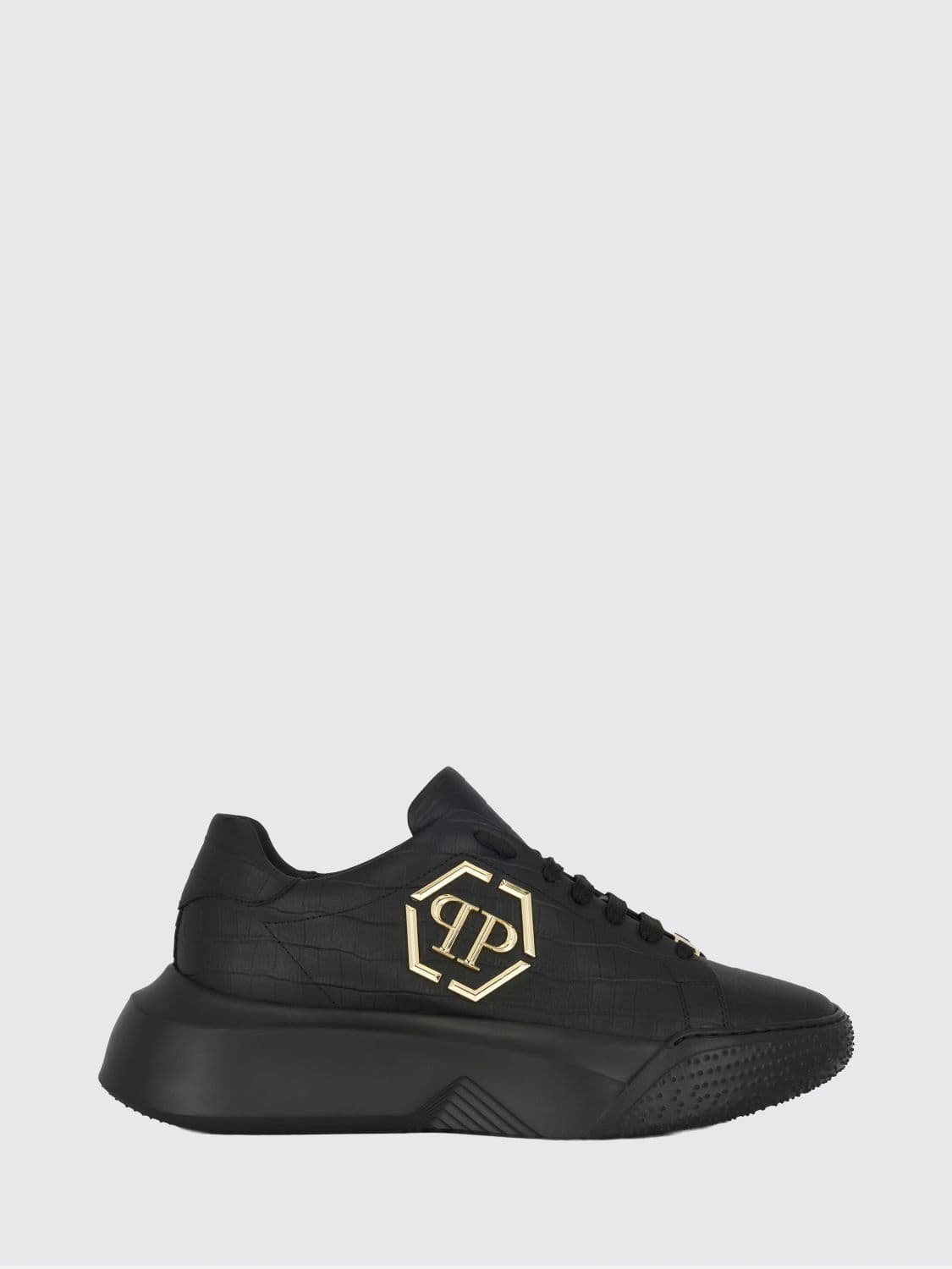 Philipp Plein Croc-Effect Leather Low-Top Trainers with Hexagon Logo