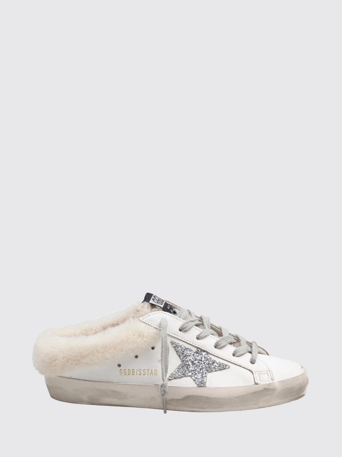 Golden Goose Leather Super-Star Sabot Sneakers with Distressed Effect and Glitter Logo