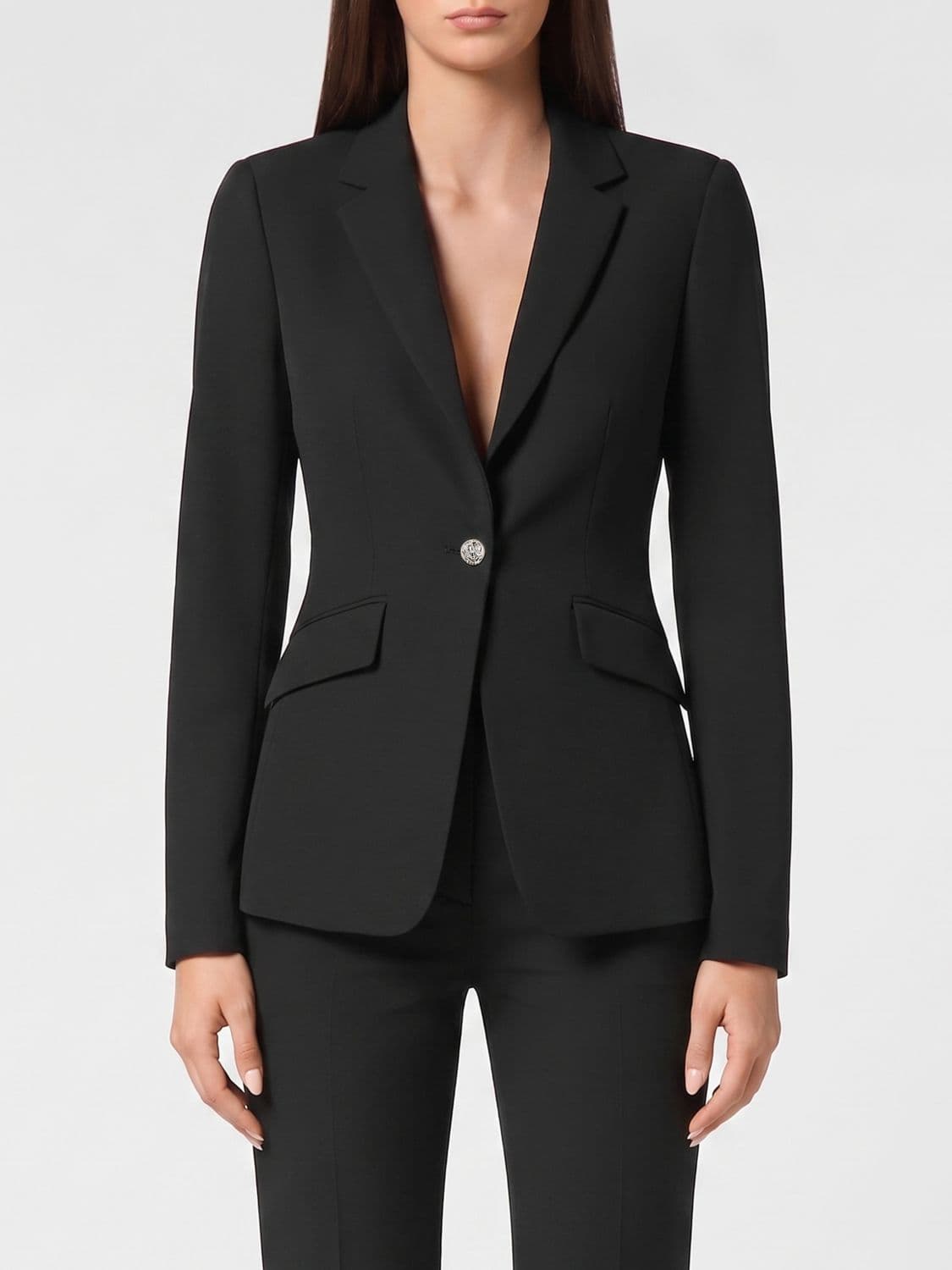 Philipp Plein Single-Breasted Cropped Crêpe Blazer with Skull Print and Rhinestones