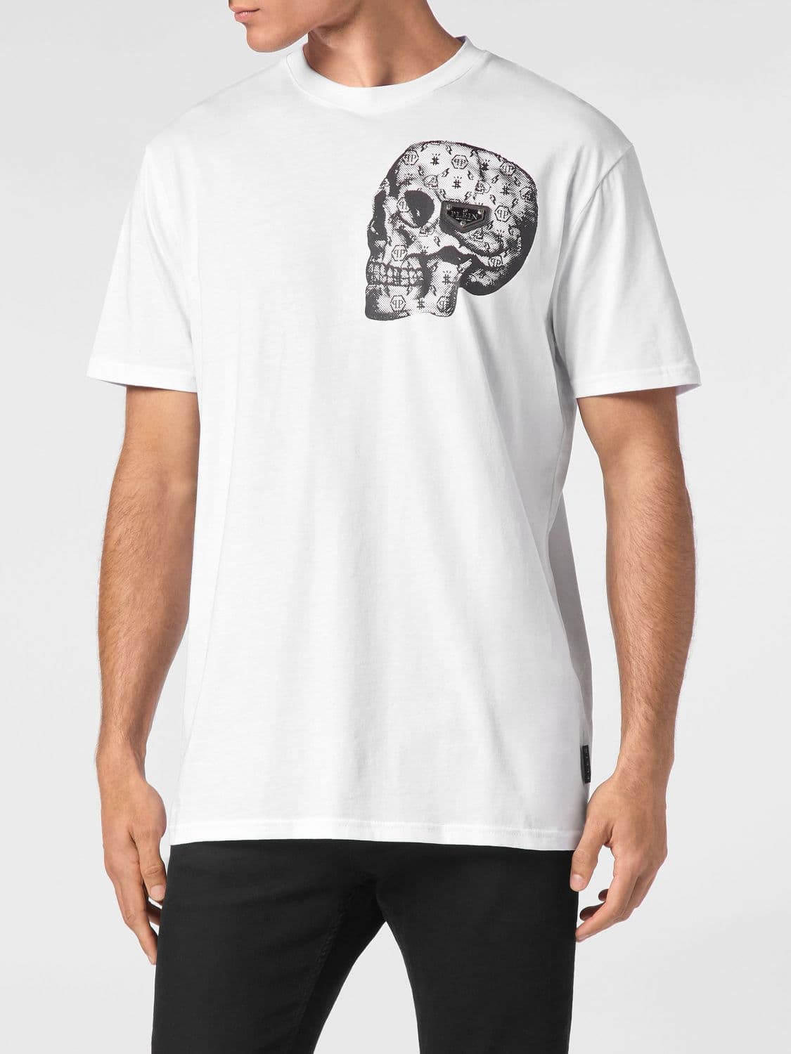 Philipp Plein Cotton T-Shirt with Skull Print and Hexagon Logo