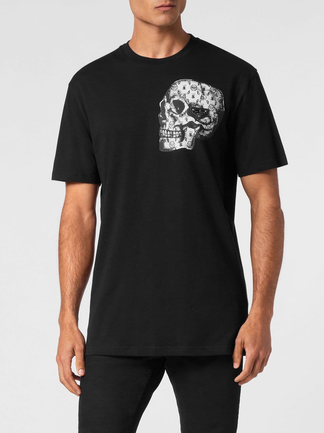 Philipp Plein Cotton T-Shirt with Skull Print and Hexagon Logo