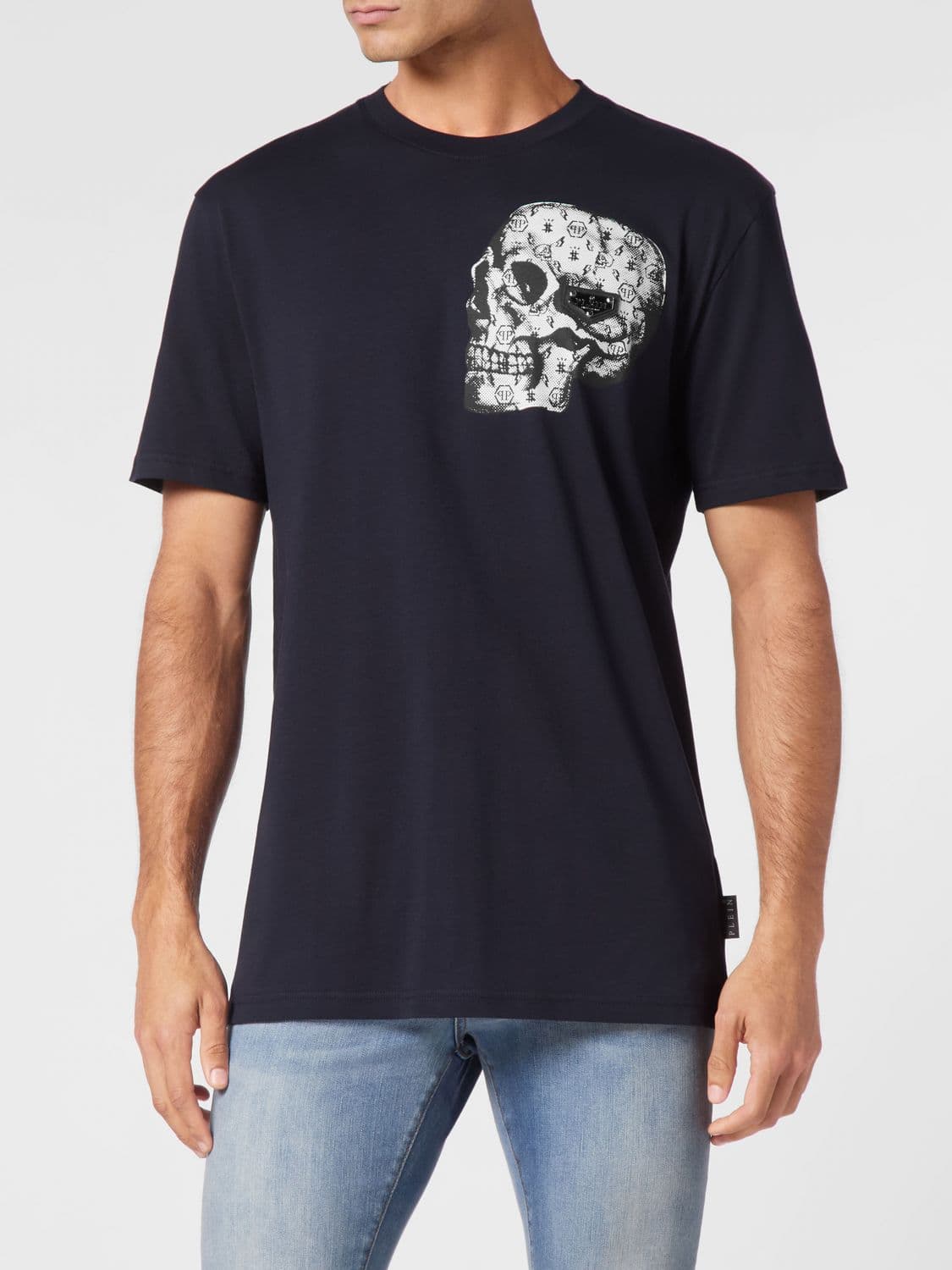 Philipp Plein Cotton T-Shirt with Skull Print and Hexagon Logo