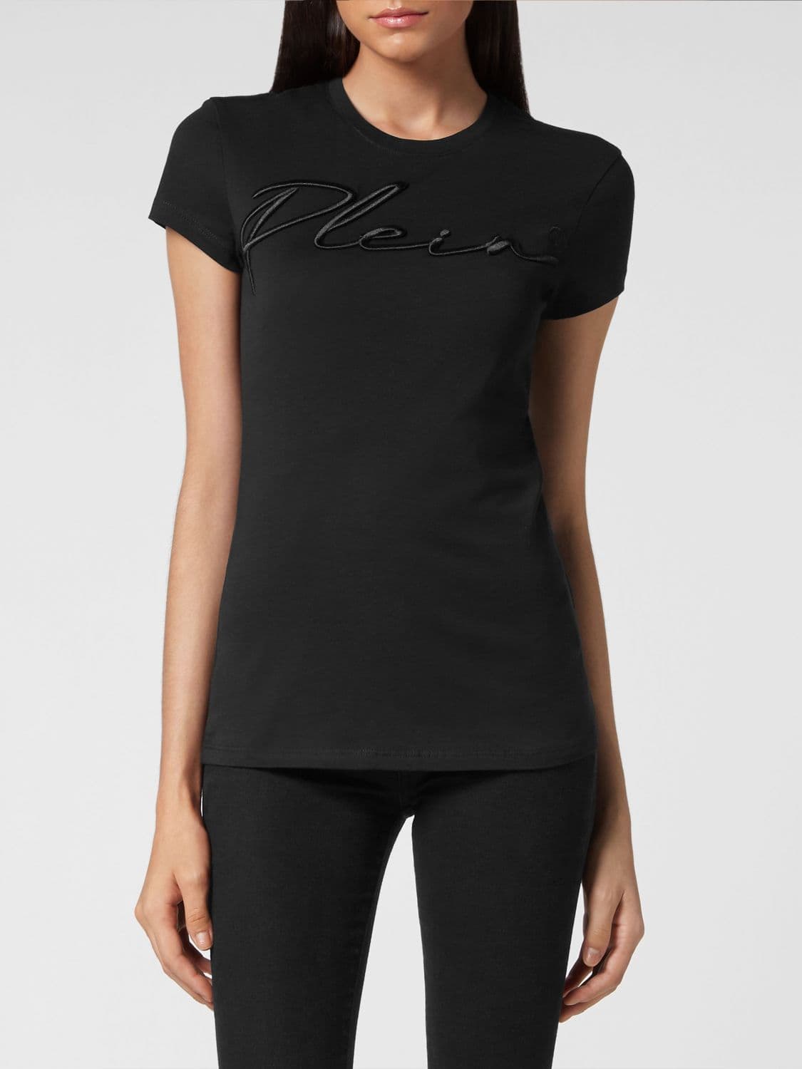 Philipp Plein Slim Fit Jersey Crewneck T-shirt with Tone-on-Tone Embroidered Logo