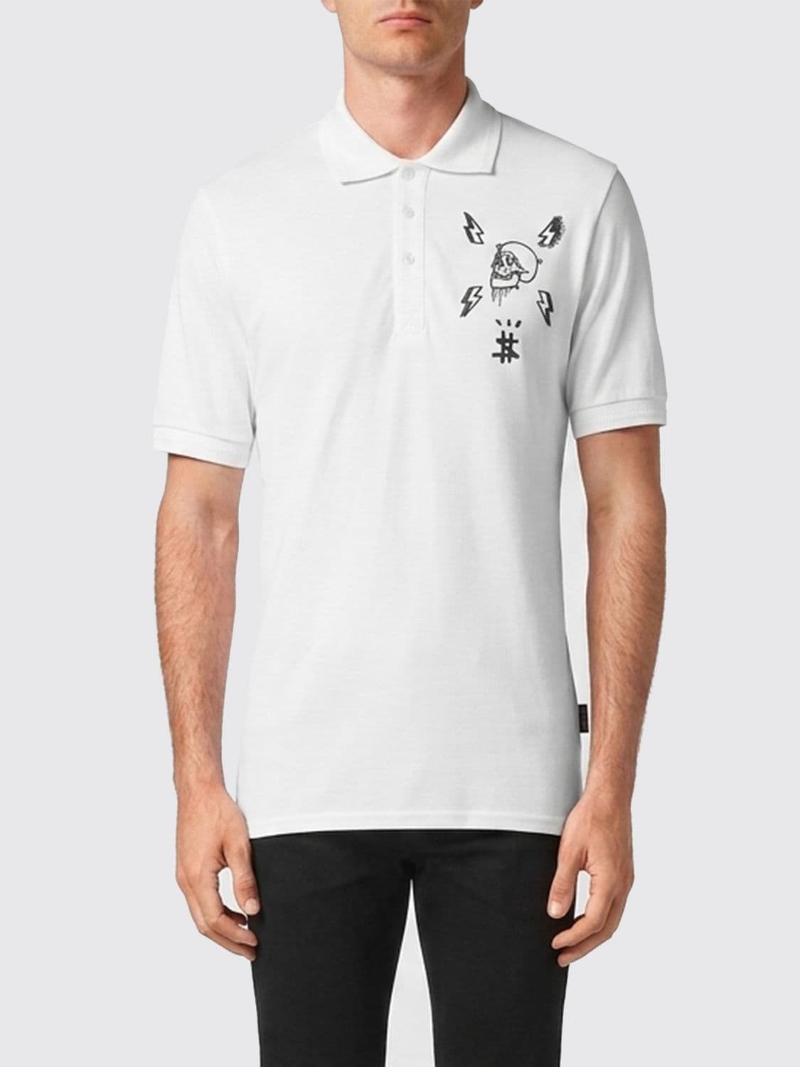 Philipp Plein Slim Fit Cotton Polo Shirt with Skull Print and Logo