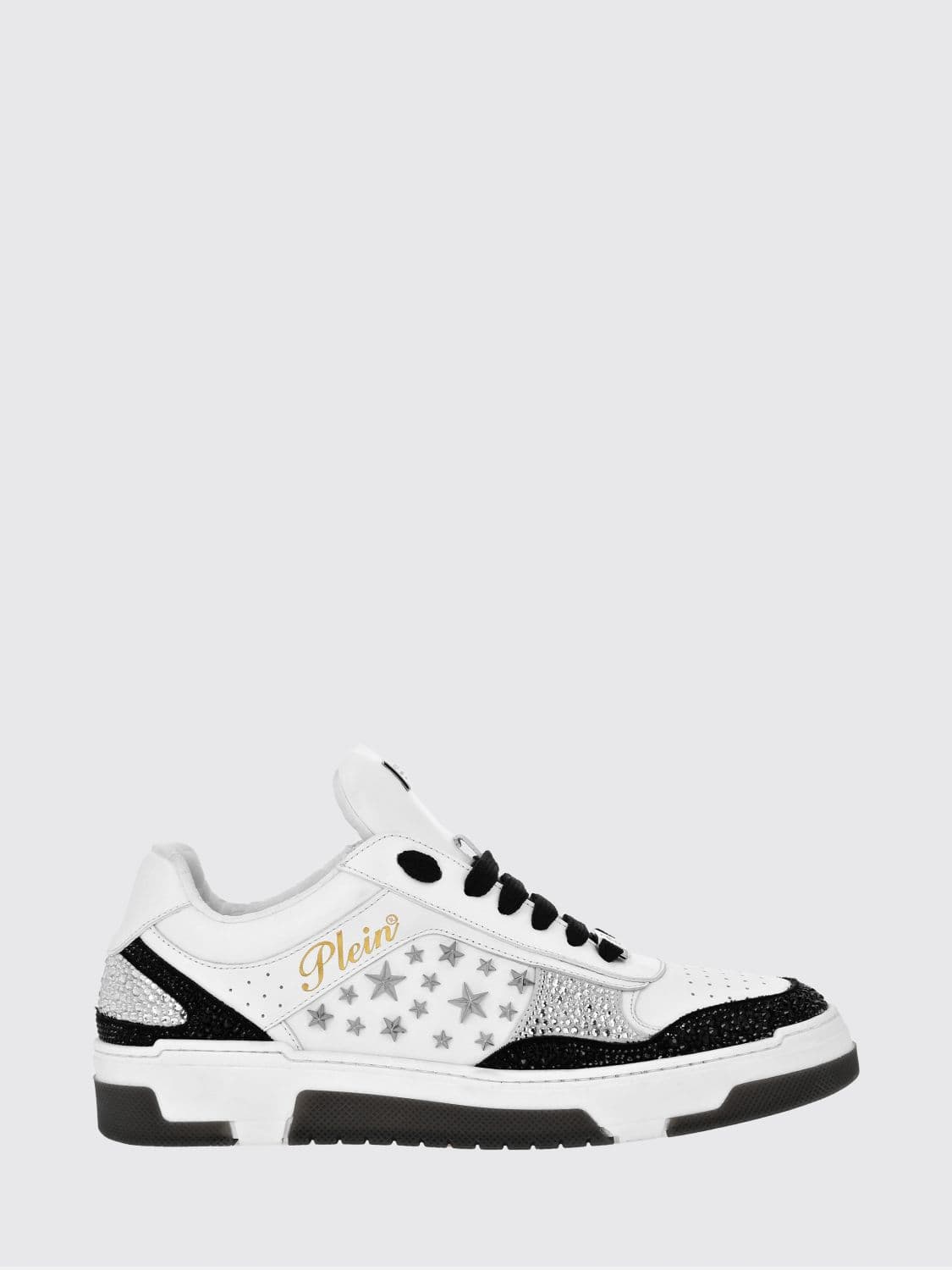 Philipp Plein Low-Top Leather and Suede Sneakers with Studs and Rhinestones