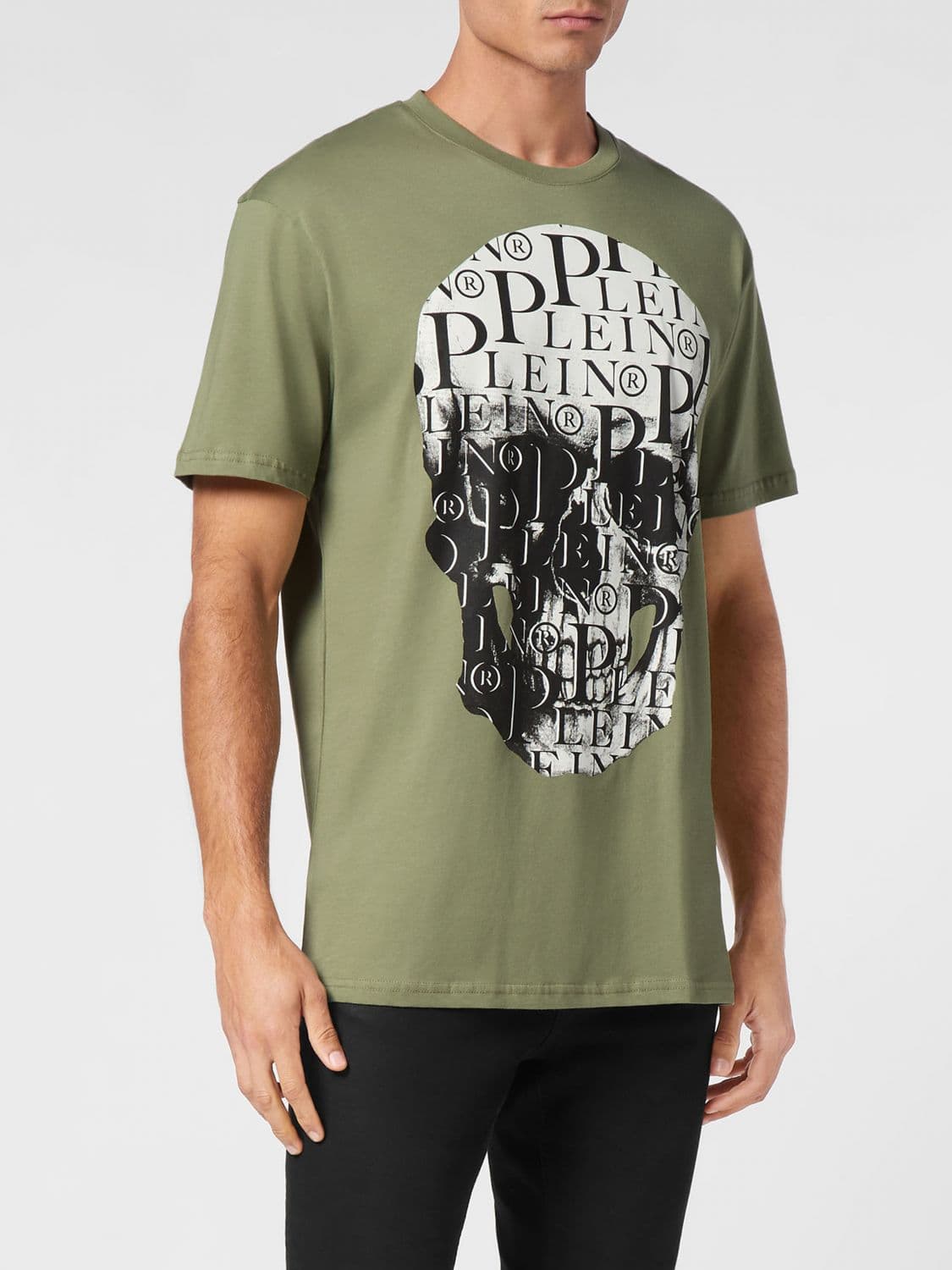 Philipp Plein Cotton T-Shirt with Skull Print and Hexagon Logo