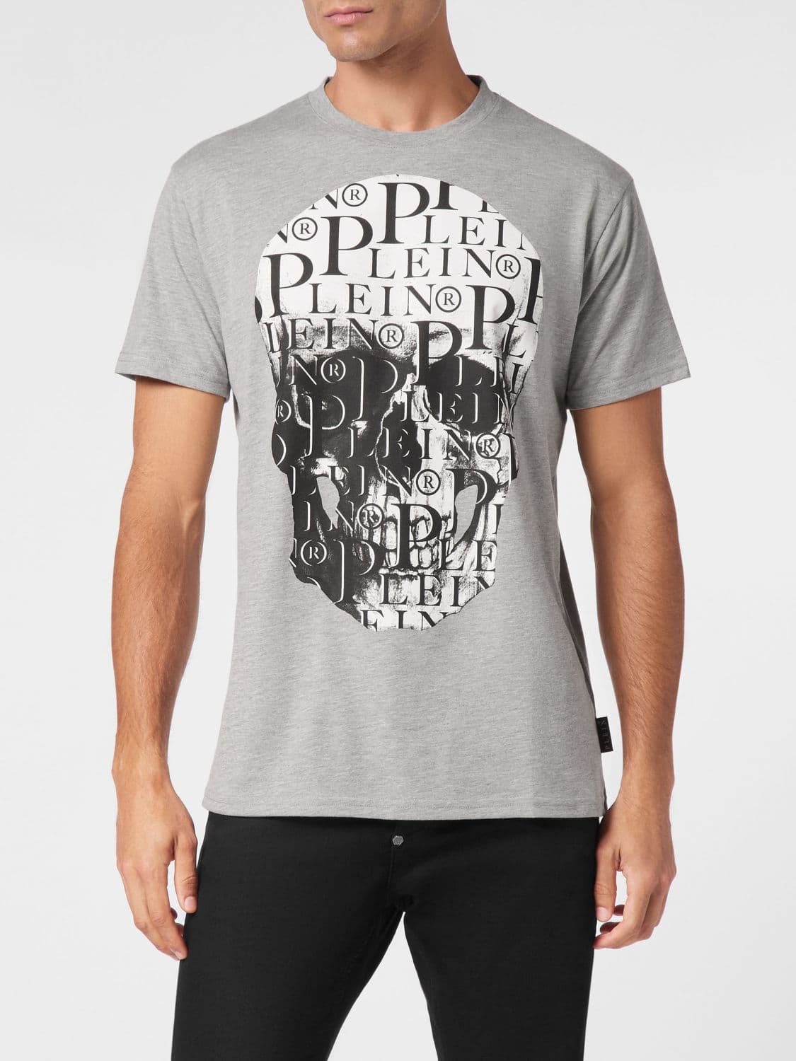 Philipp Plein Cotton T-Shirt with Skull Print and Hexagon Logo
