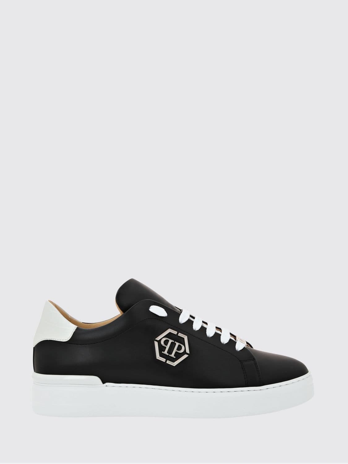 Philipp Plein Low-Top Smooth Leather Sneakers with Hexagon Logo Patch