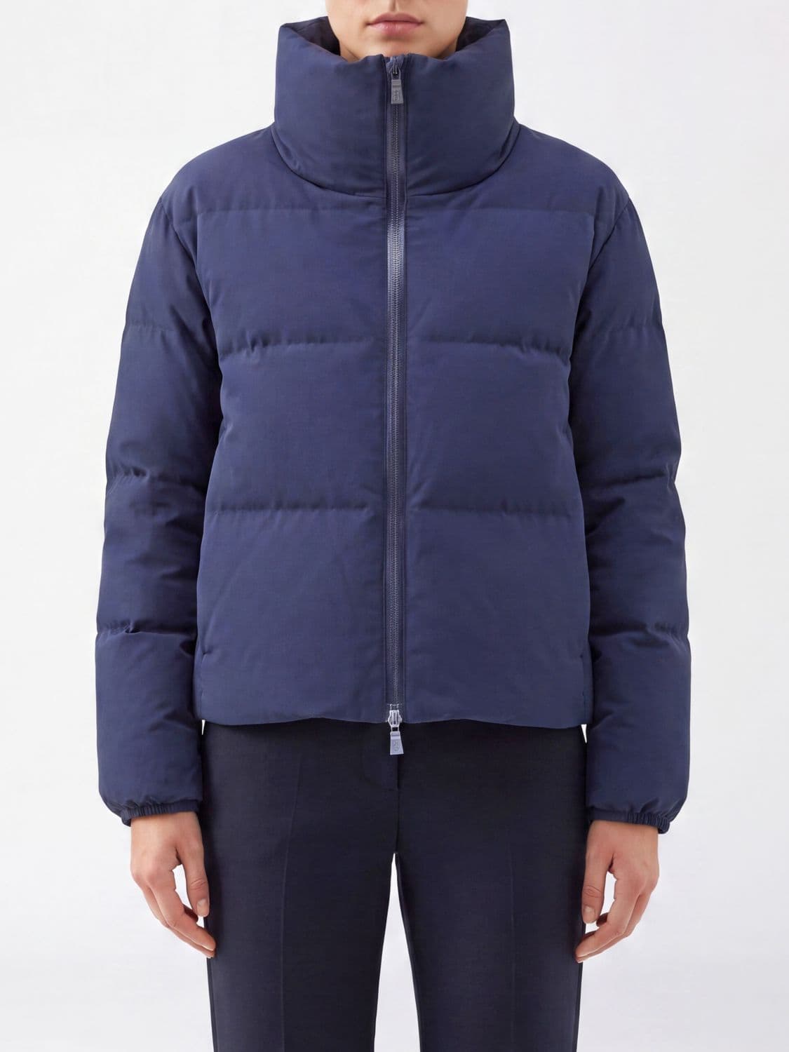 Herno Short Quilted Nylon Down Jacket with Funnel Neck and Zip Closure