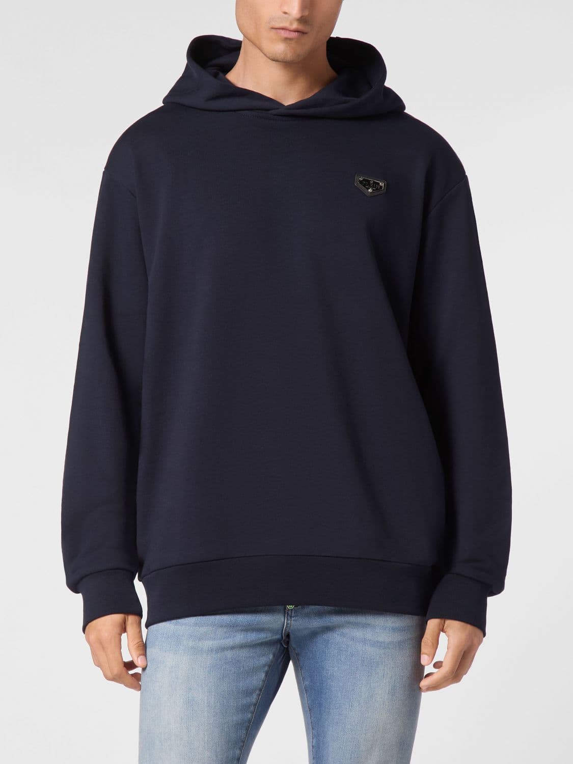 Philipp Plein Dropped Shoulder Cotton Hoodie with Applied Logo