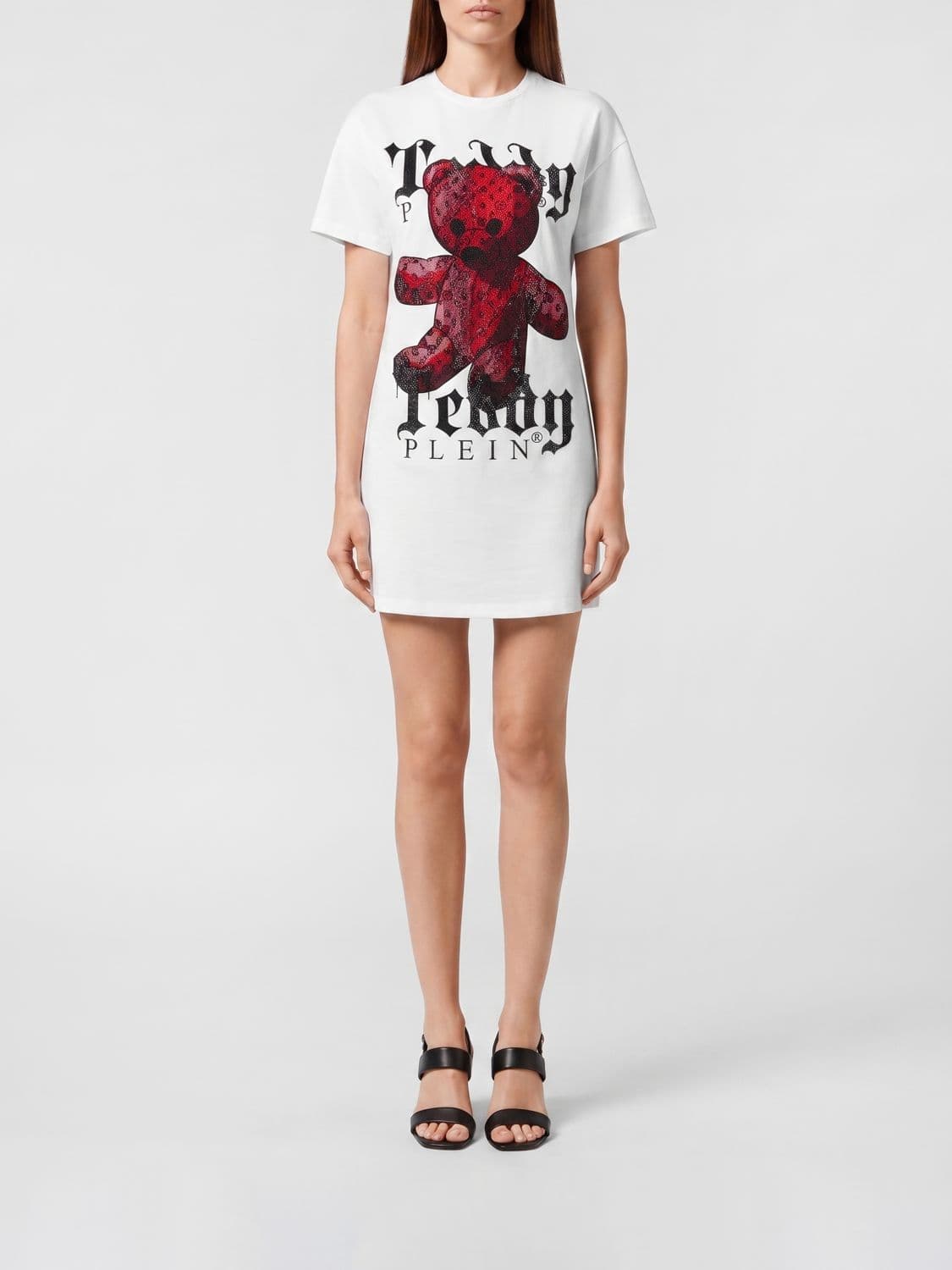 Philipp Plein Slim Fit Teddy Bear Print T-Shirt Mini Dress with Rhinestones