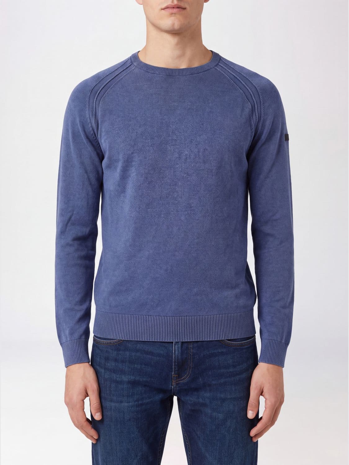 Rrd Long-Sleeve Crewneck Jumper in Pure Cotton with Ribbed Trims