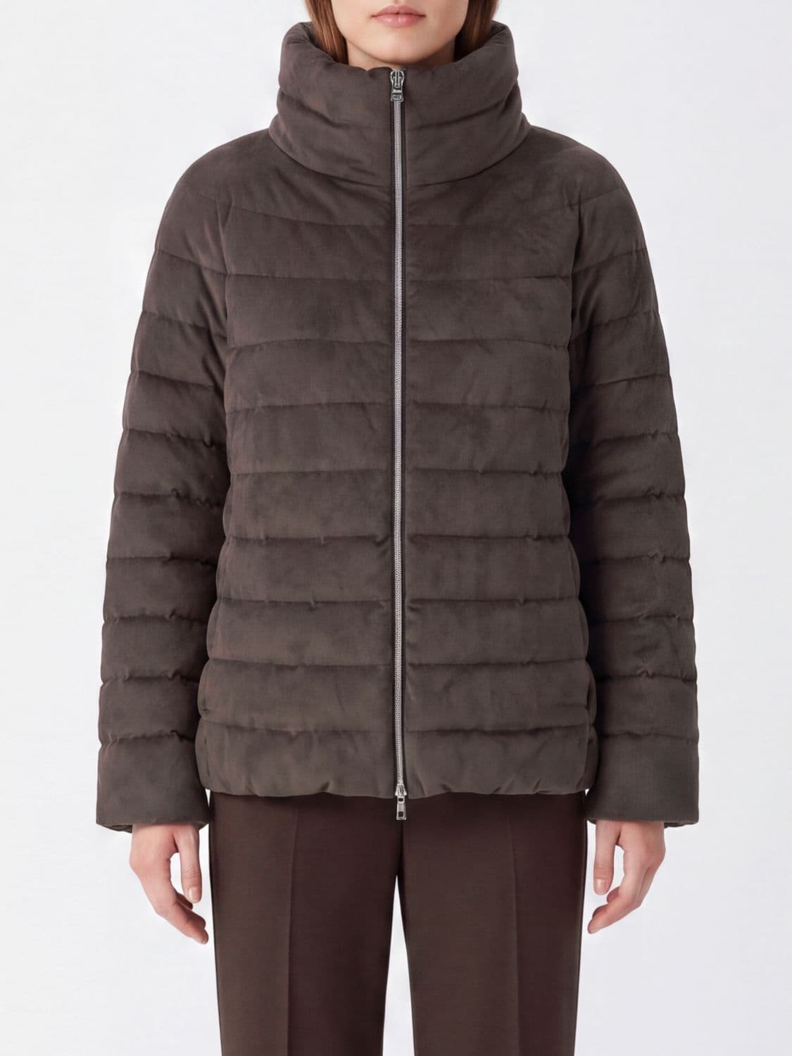 Herno Quilted High Neck Short Puffer Jacket in Microfiber with Zip