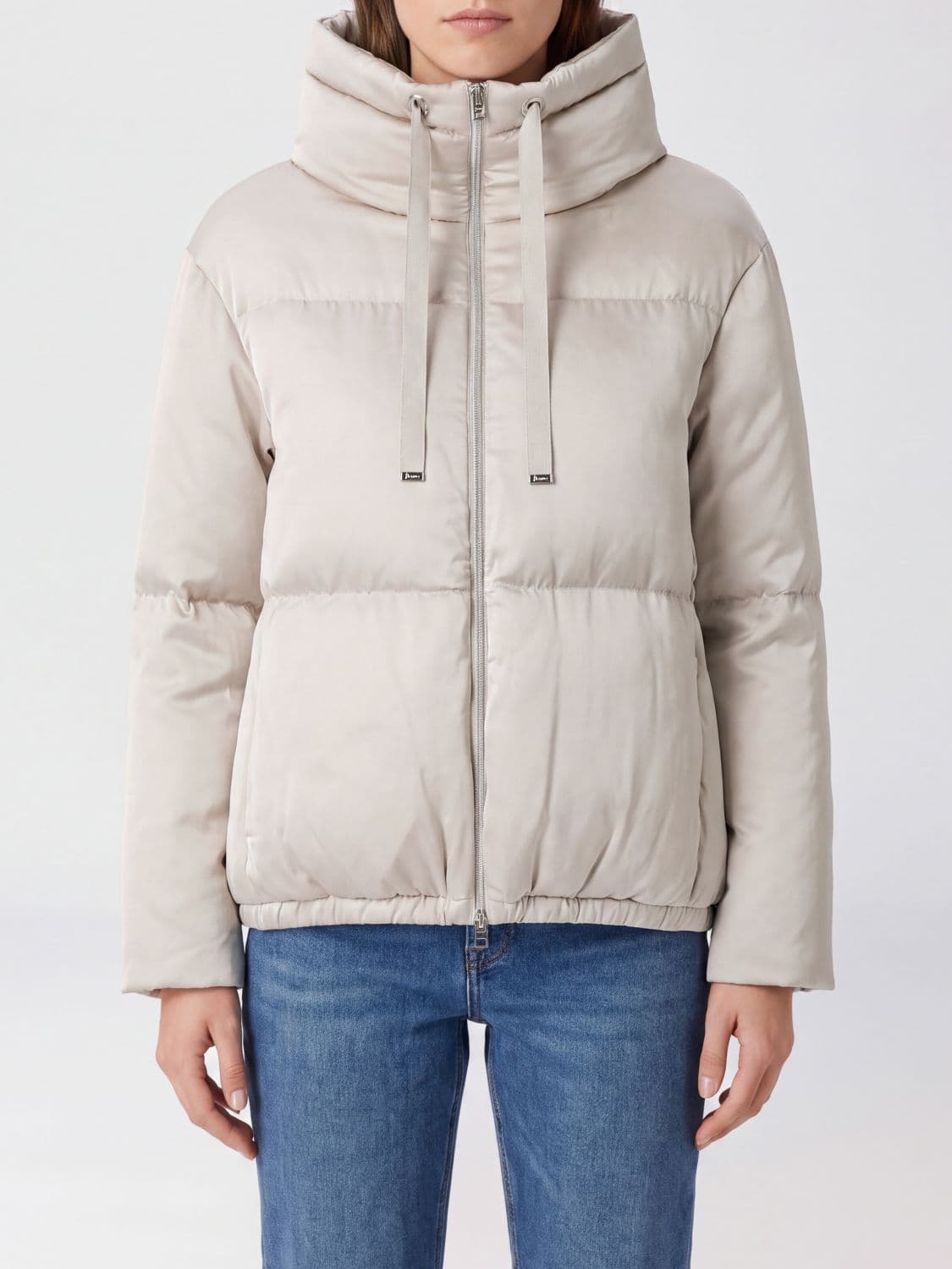 Herno Short Water-Repellent Nylon Down Jacket with Funnel Neck and Hem Drawstring