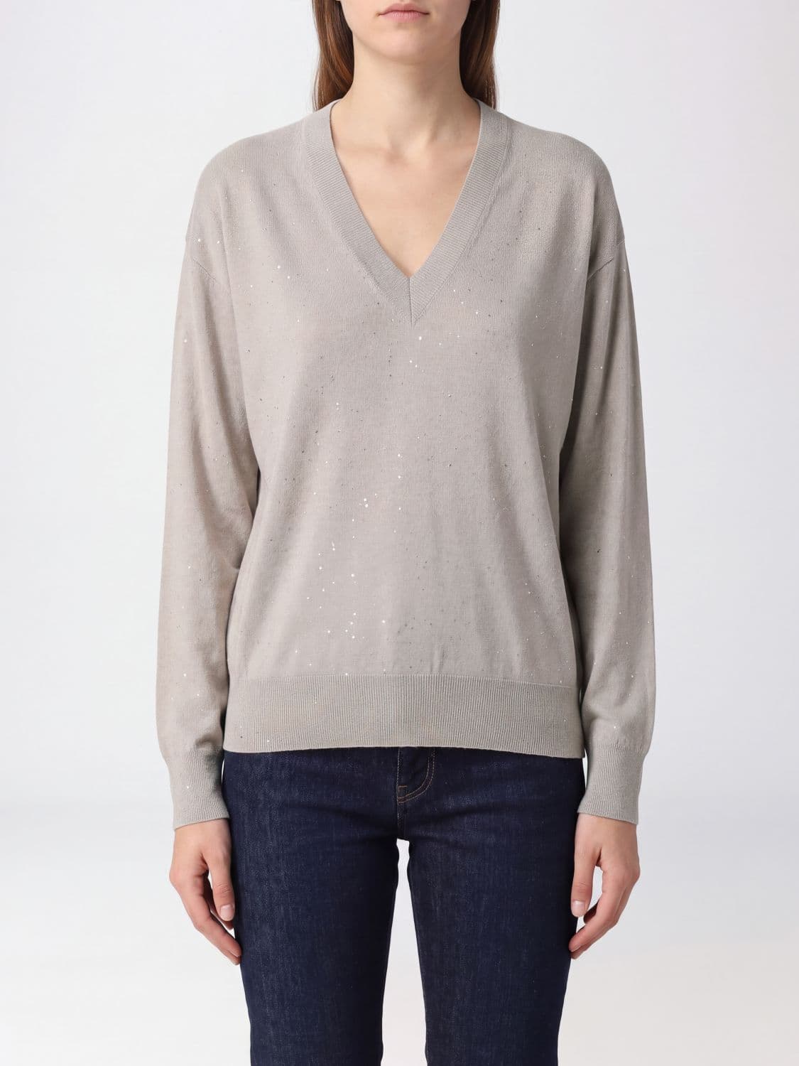 Herno V-Neck Wool Jumper with Long Sleeves and Dropped Shoulders