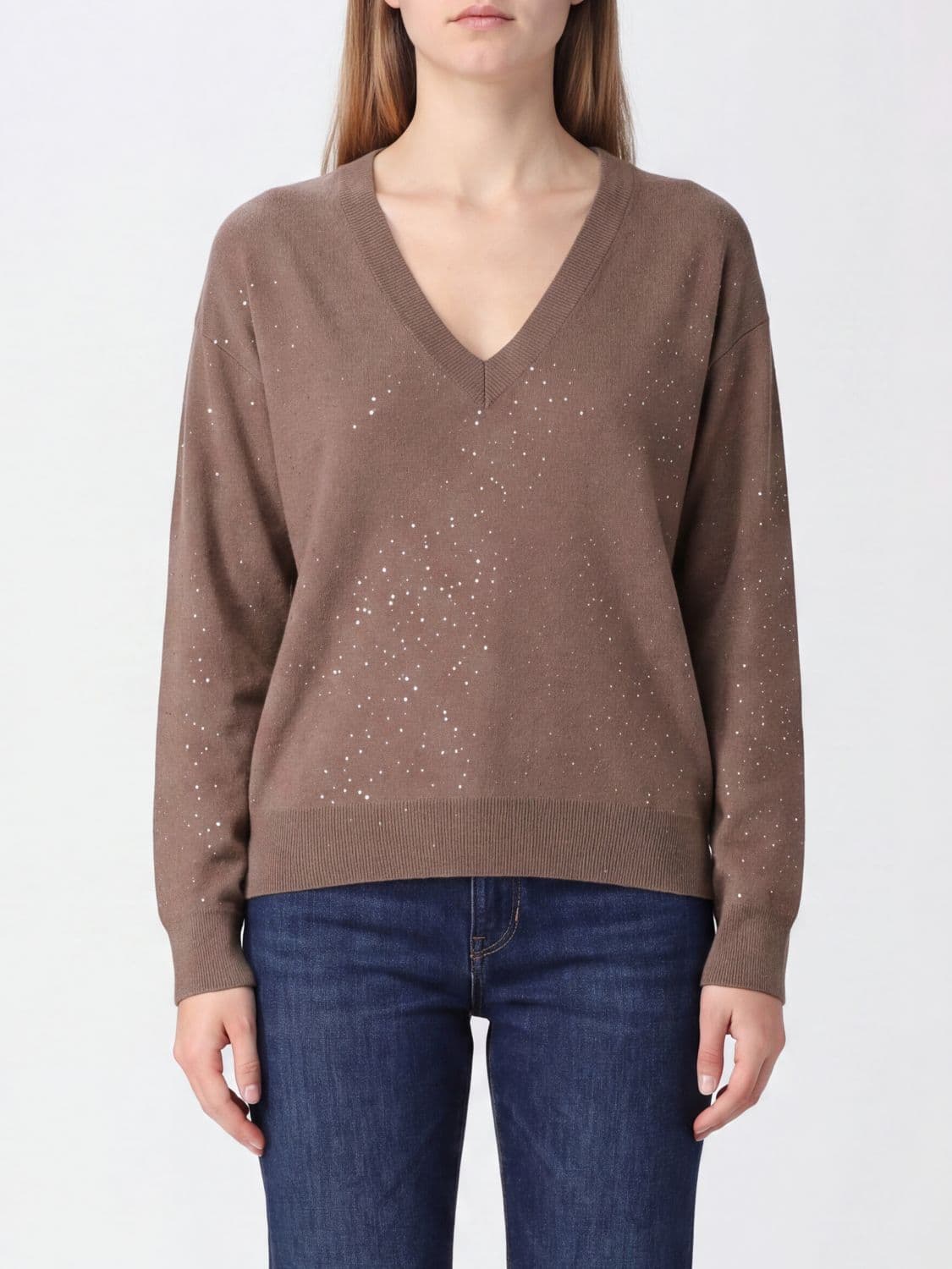 Herno V-Neck Wool Jumper with Long Sleeves and Dropped Shoulders
