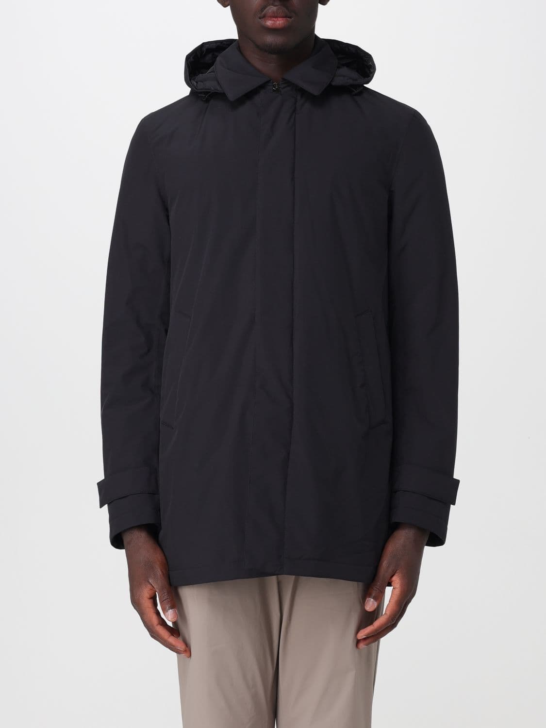 Herno Water-Repellent Hooded Windbreaker Jacket in Nylon with Rear Vent
