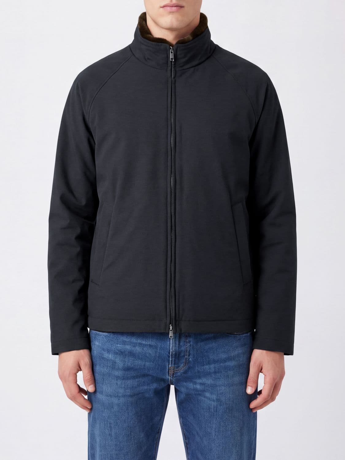 Herno Stretch Technical Fabric Windbreaker Jacket with Fur High Neck