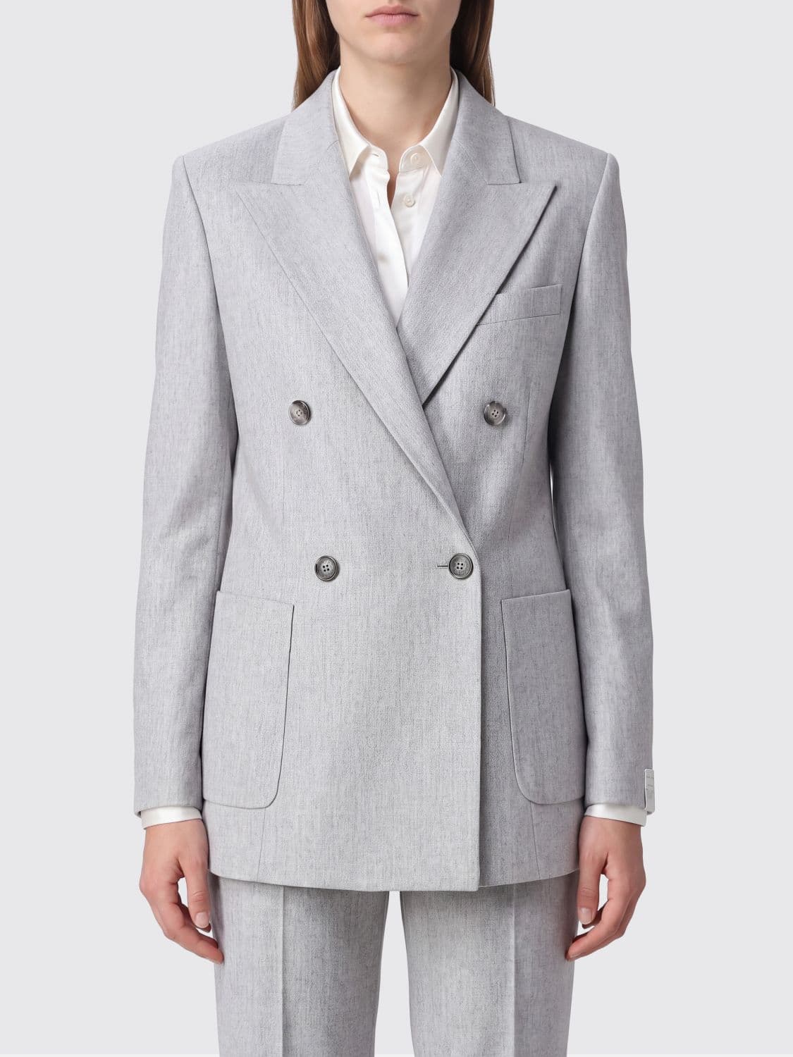 Eleventy Double-Breasted Wool and Cashmere Blend Blazer with Peak Lapels