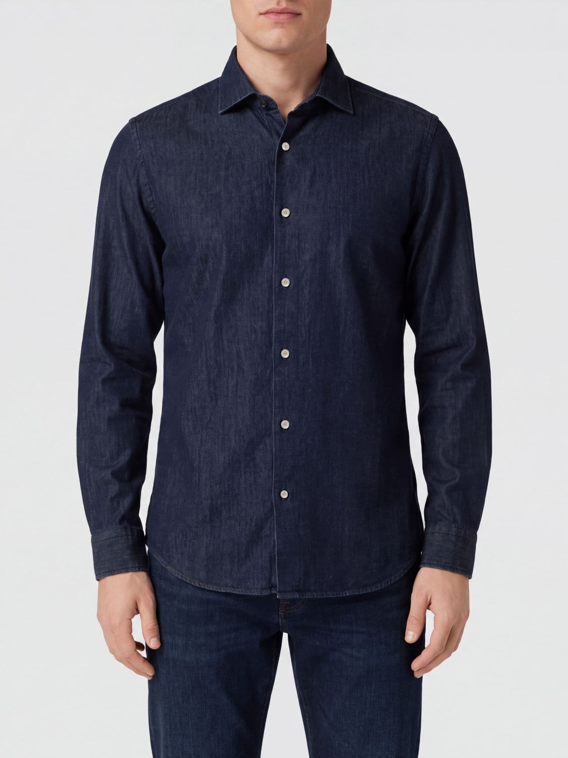 Eleventy Slim Fit Long-Sleeved Cotton Shirt with French Collar