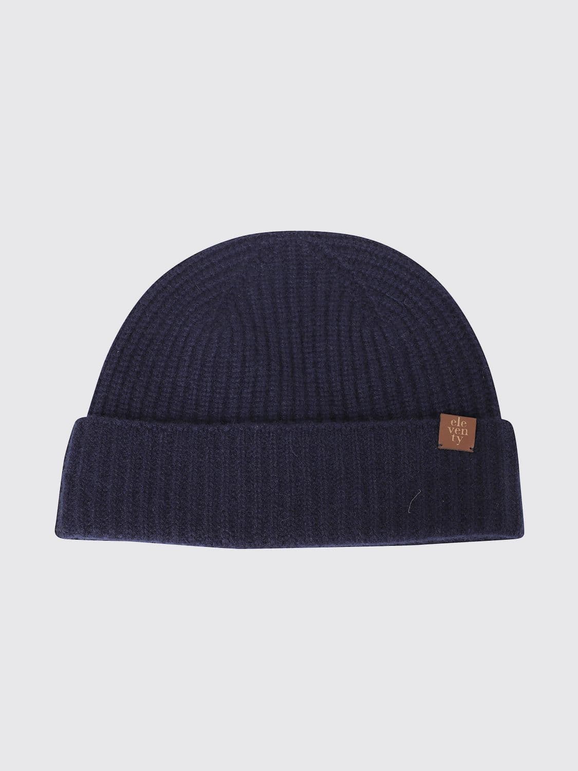Eleventy Rib-Knit Pure Cashmere Beanie Hat with Cuff and Logo · OS