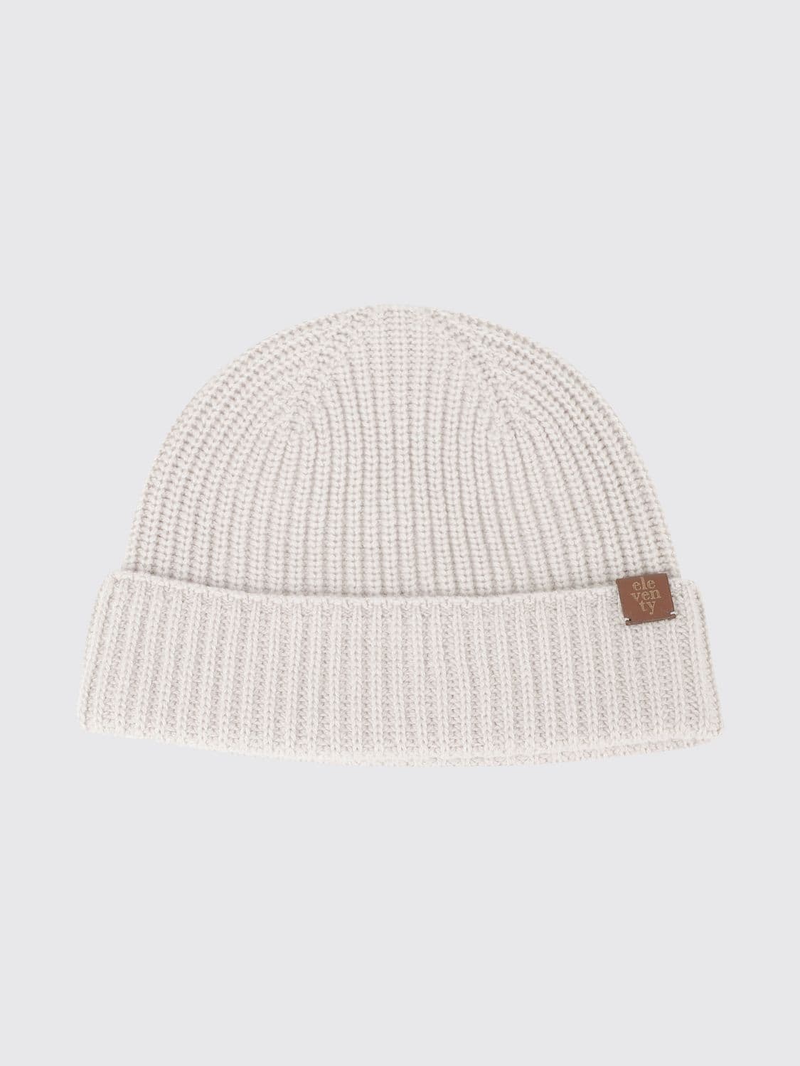 Eleventy Rib-Knit Pure Cashmere Beanie Hat with Cuff and Logo