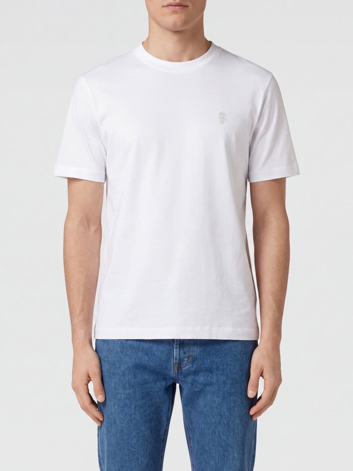 Eleventy Slim Fit Crewneck T-Shirt in Pure Cotton with Tone-on-Tone Logo