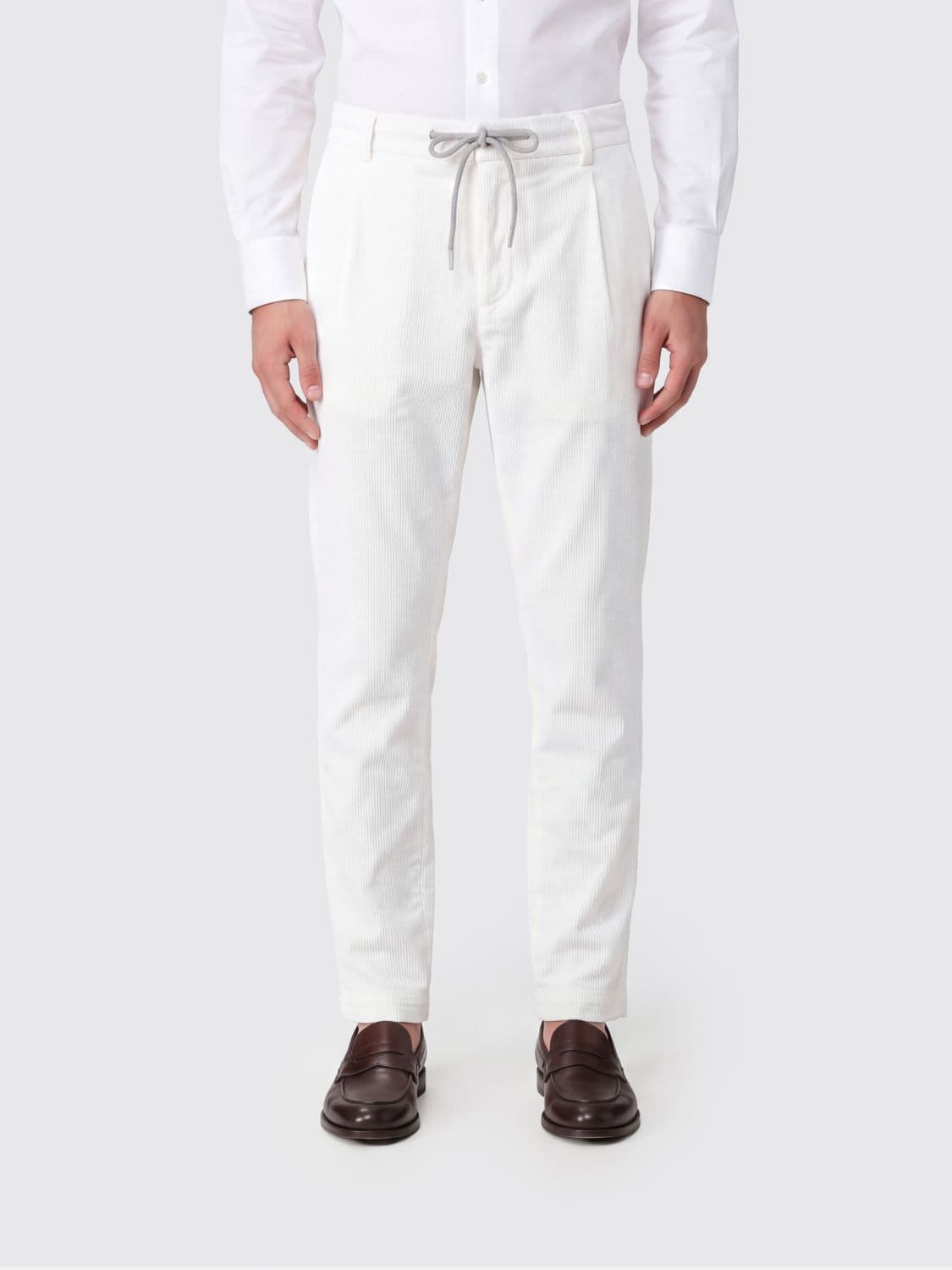 Eleventy Slim Fit Corduroy Trousers with Drawstring Waist and Pleats