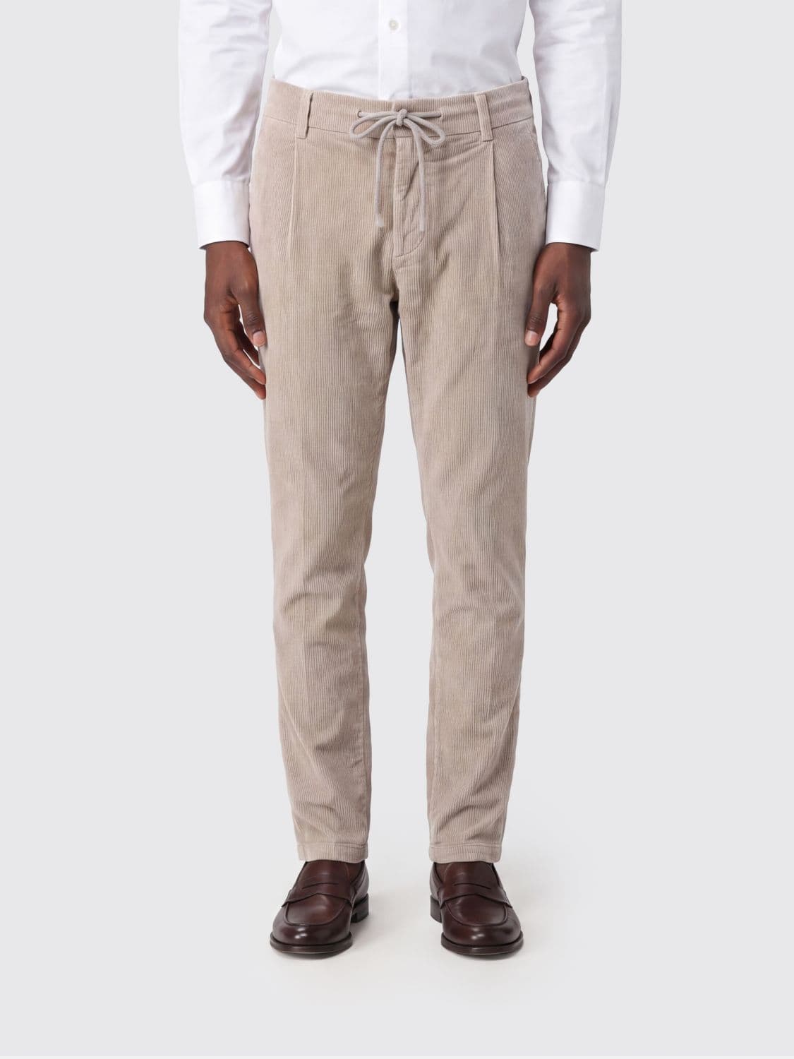 Eleventy Slim Fit Corduroy Trousers with Drawstring Waist and Pleats