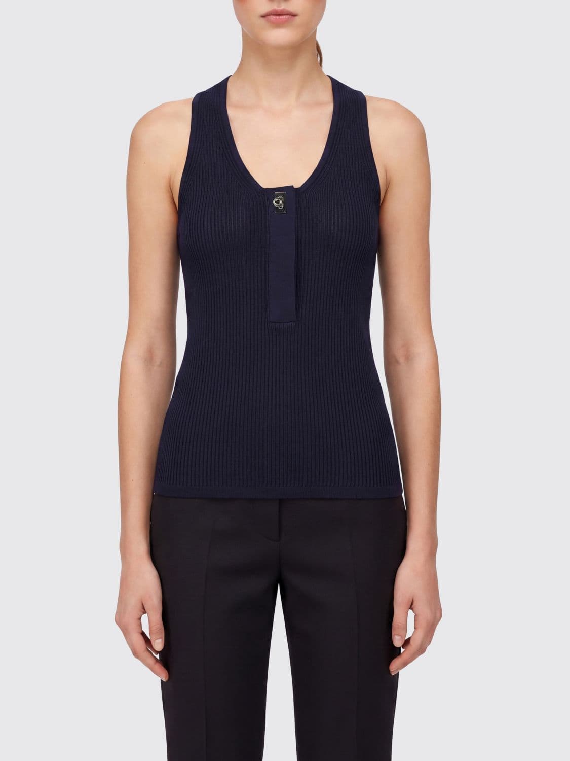 Ferragamo Slim Fit Ribbed Jersey Off-the-Shoulder Top