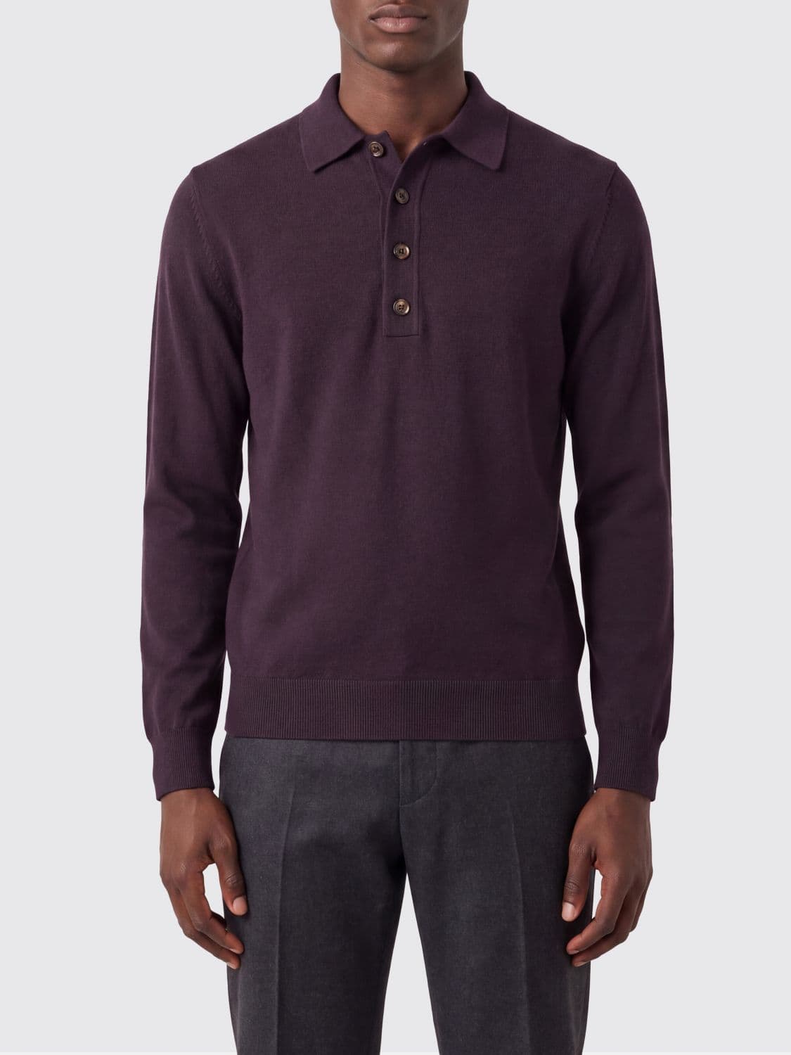 Eleventy Long-Sleeved Knit Polo Shirt in Cashmere and Cotton Blend