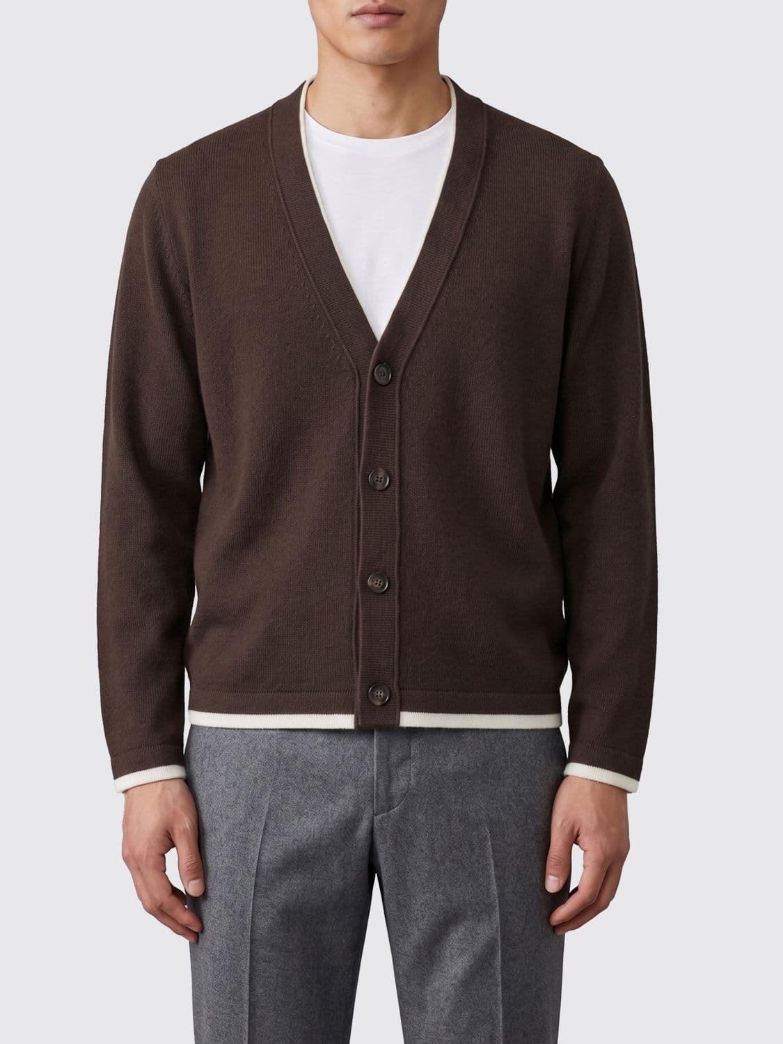 Eleventy V-Neck Wool and Cashmere Blend Cardigan with Contrast Trims · XL