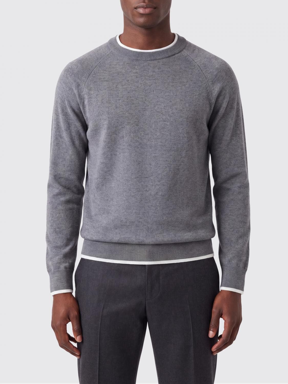 Eleventy Long-Sleeved Crewneck Jumper in Pure Wool with Ribbed Trims