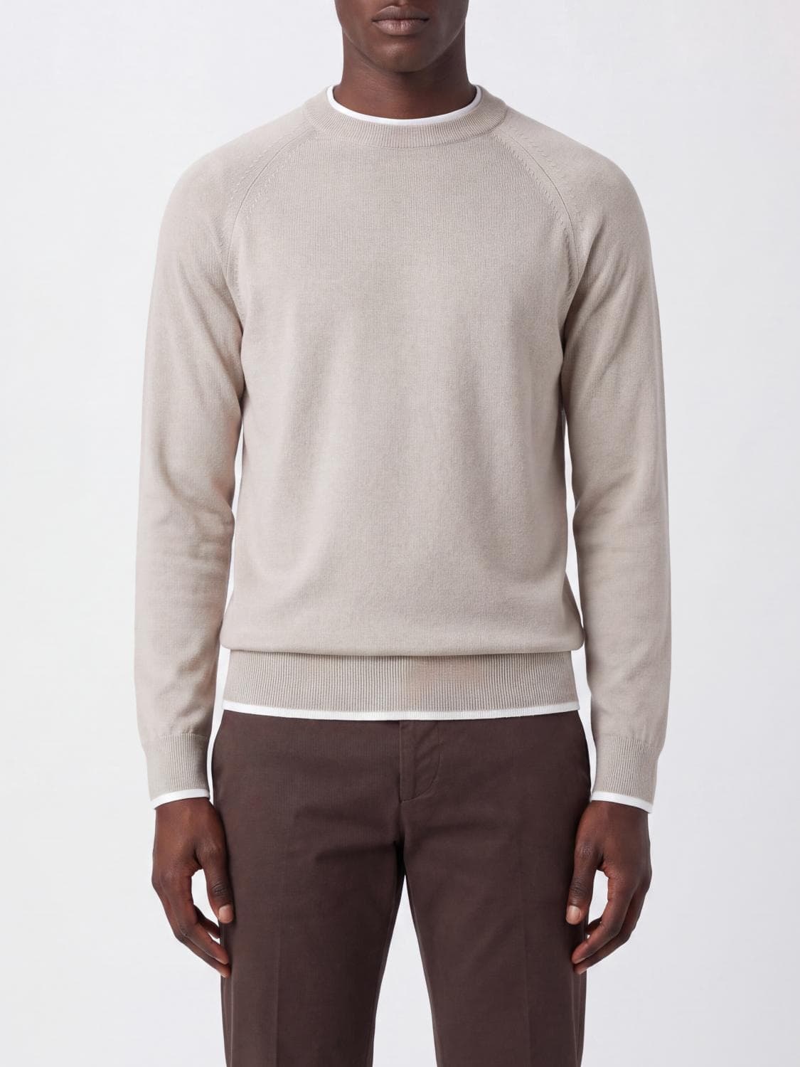 Eleventy Long-Sleeved Crewneck Jumper in Pure Wool with Ribbed Trims