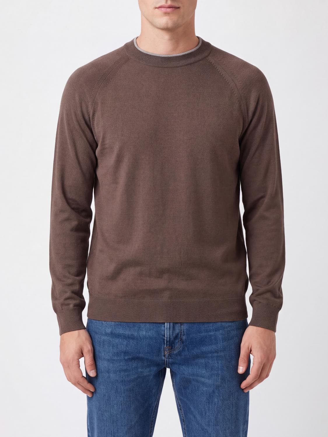 Eleventy Long-Sleeved Crewneck Jumper in Pure Wool with Ribbed Trims
