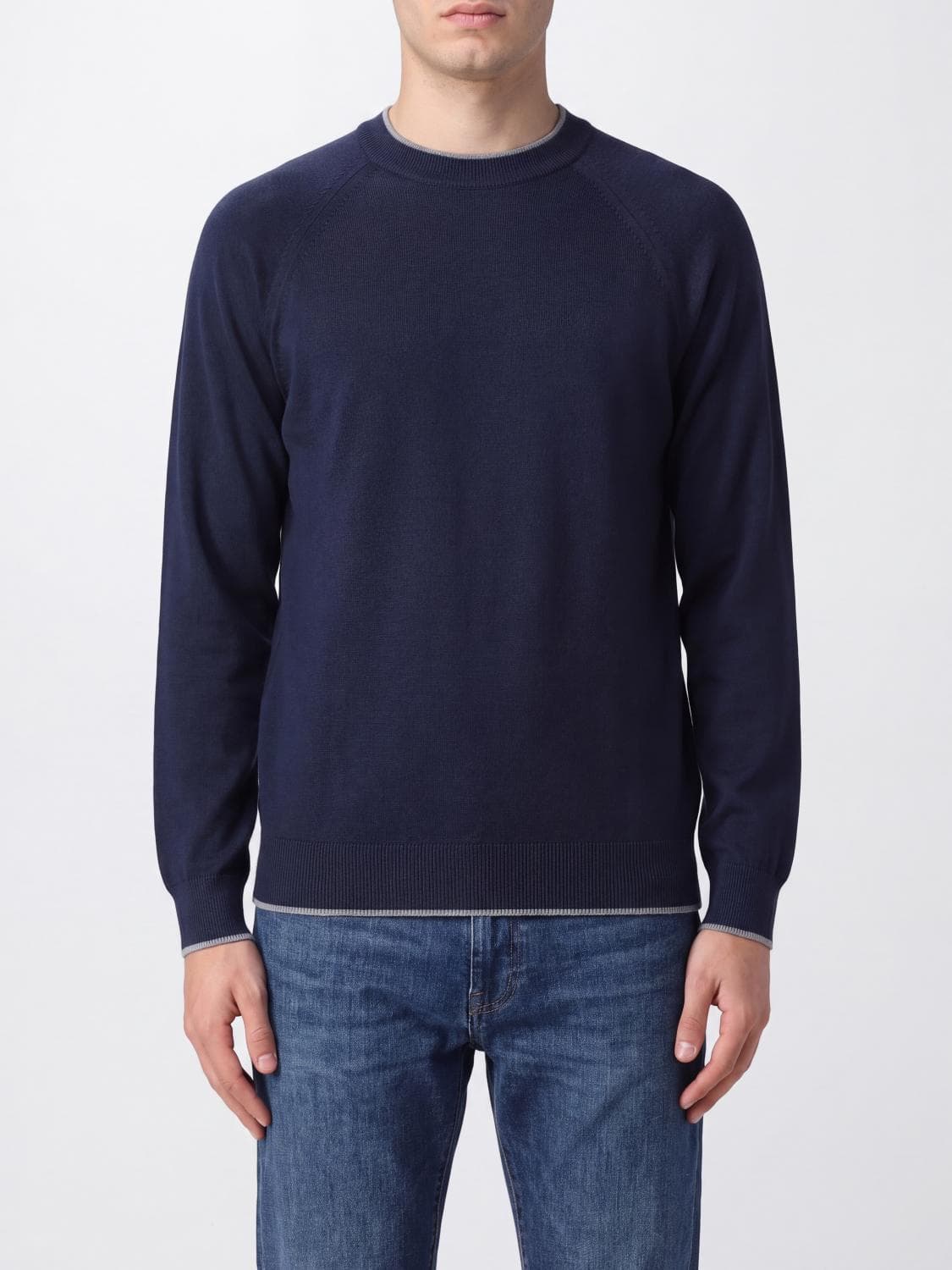 Eleventy Long-Sleeved Crewneck Jumper in Pure Wool with Ribbed Trims