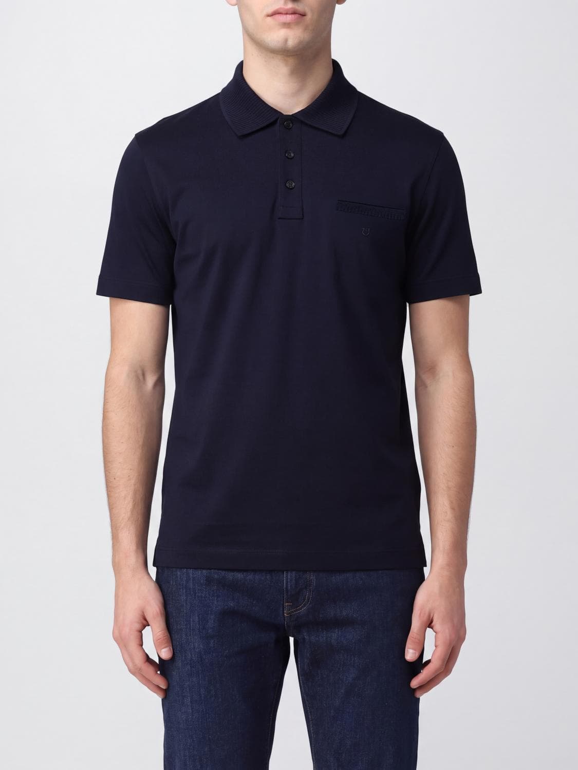 Ferragamo Slim Fit Short-Sleeved Polo Shirt in Cotton with Tone-on-Tone Logo
