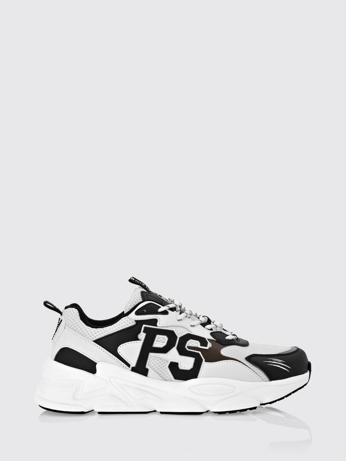 Plein Sport Low-Top Sneakers in Leather and Mesh with Contrast Monogram