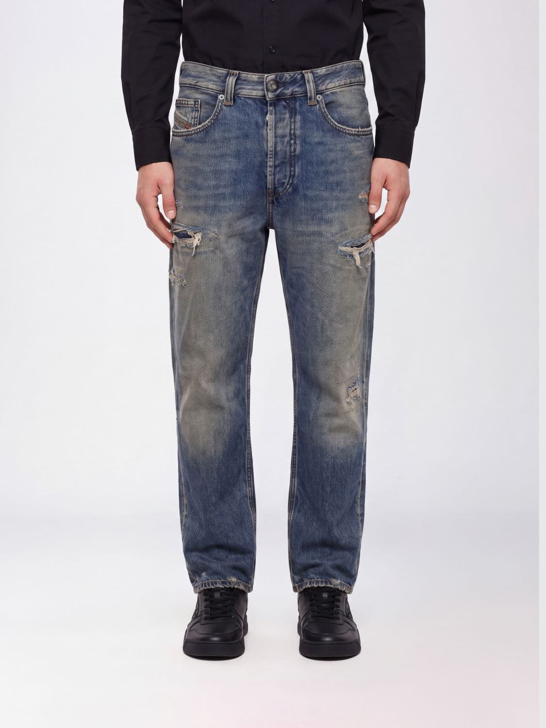 Diesel 2024 D-Macs Mid-Rise Straight-Leg Jeans in Distressed Denim