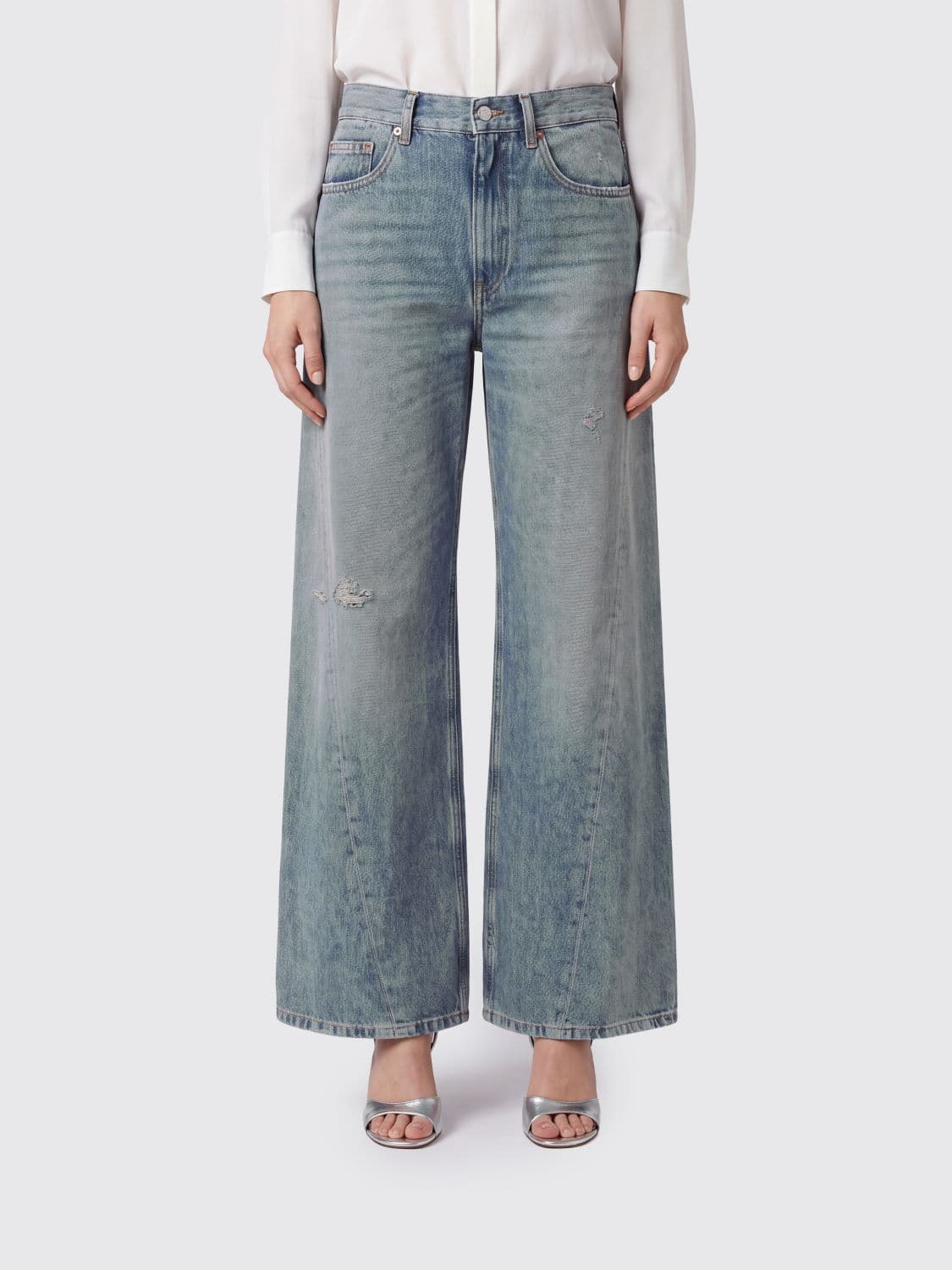 Mm6 Maison Margiela High-Waisted Wide-Leg Jeans in Blue Denim