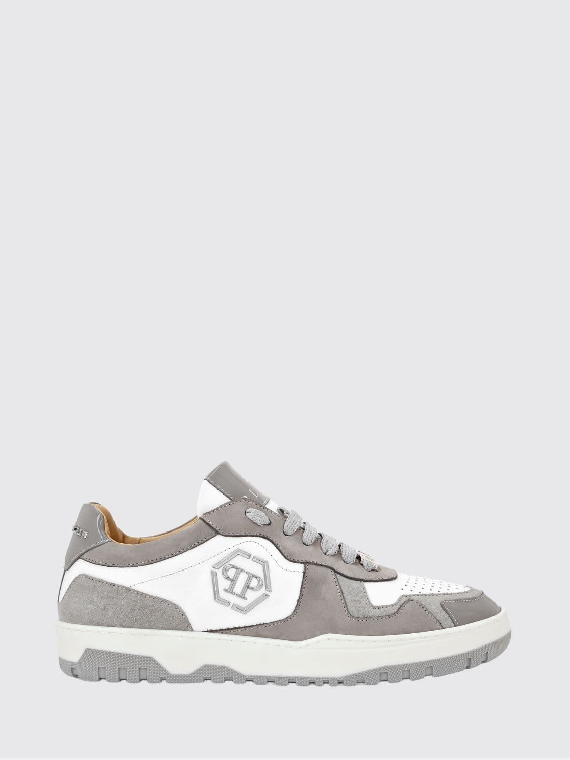 Philipp Plein Low-Top Sneakers in Leather and Suede with Applied Hexagon Logo