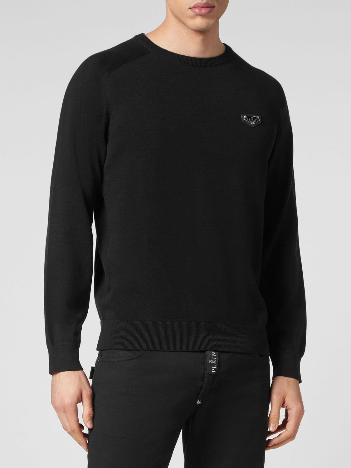 Philipp Plein Long-Sleeved Cotton Crewneck Jumper with Ribbed Cuffs