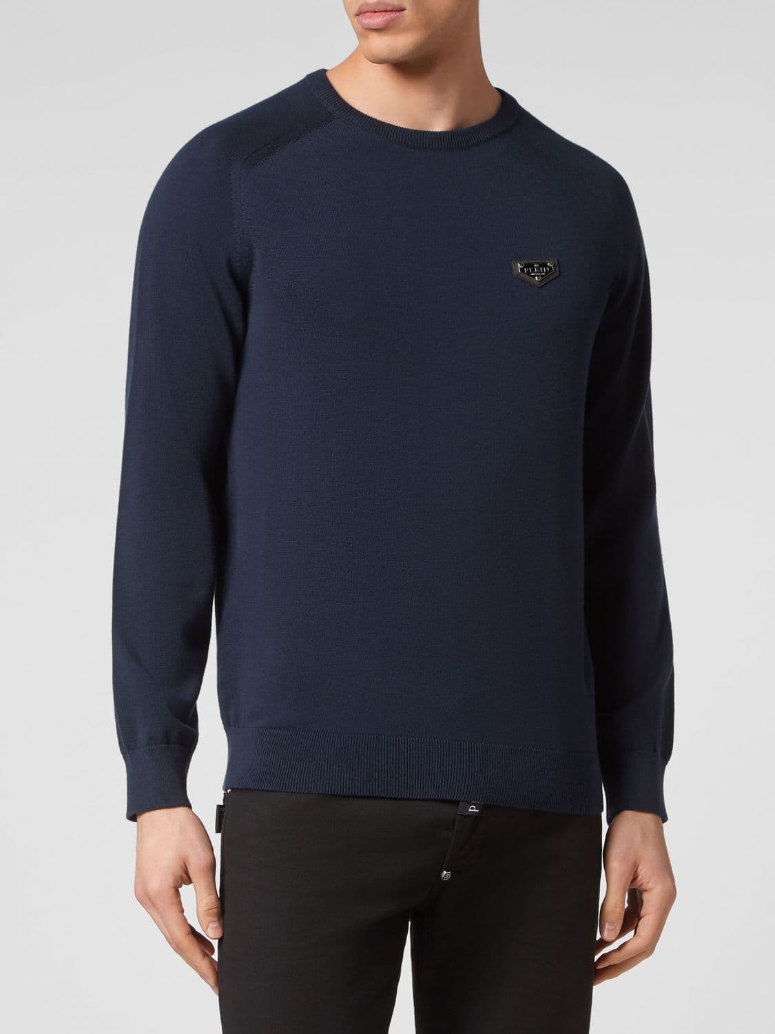 Philipp Plein Long-Sleeved Cotton Crewneck Jumper with Ribbed Cuffs