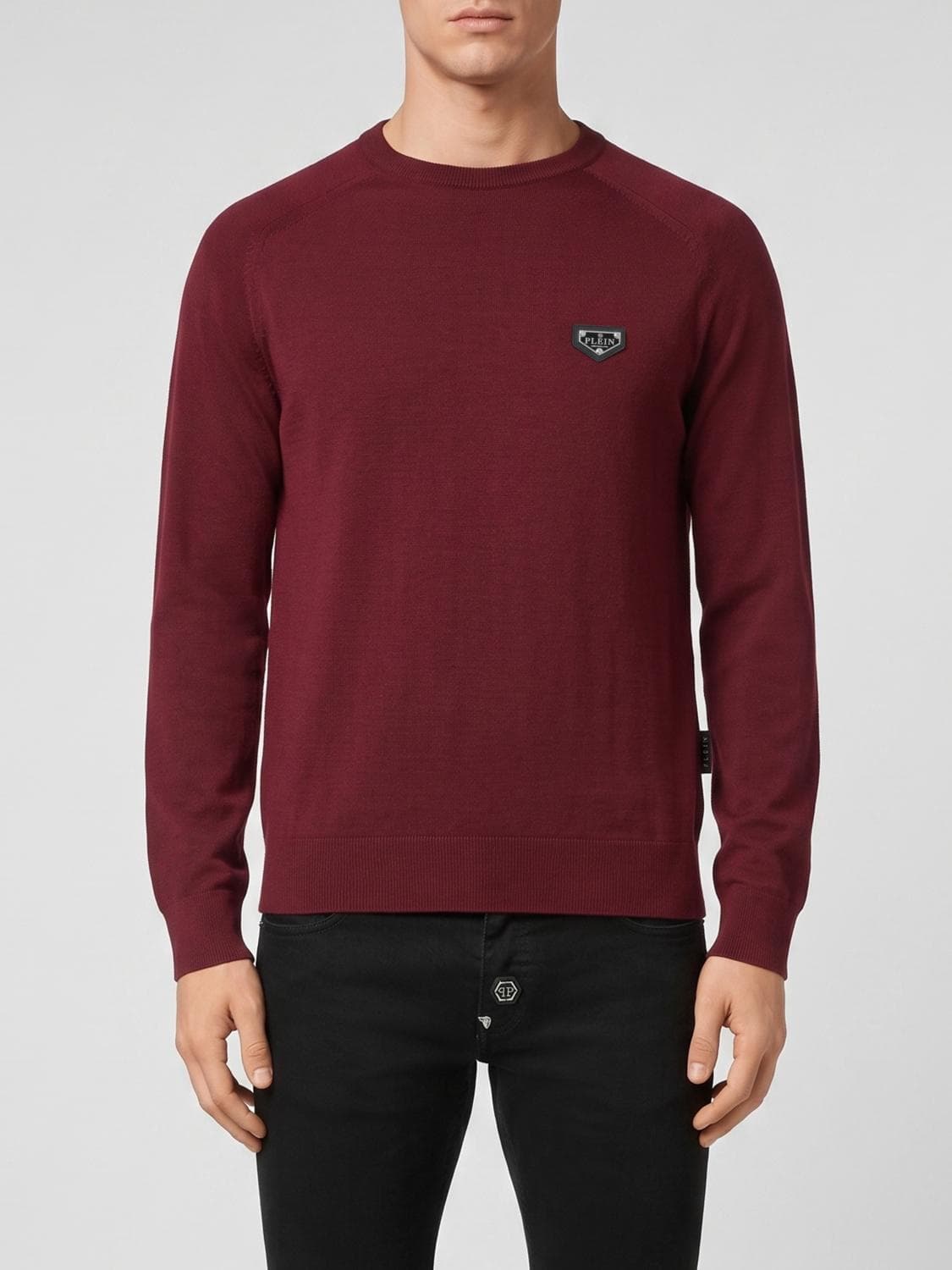Philipp Plein Long-Sleeved Cotton Crewneck Jumper with Ribbed Cuffs