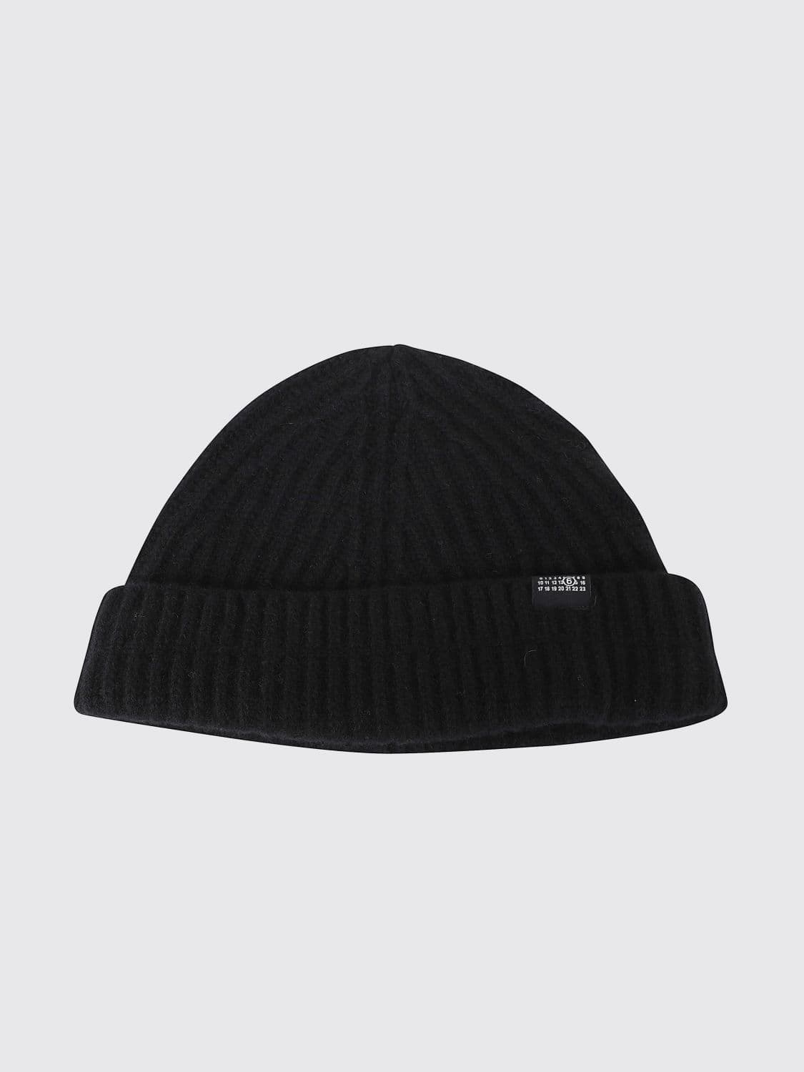 Mm6 Maison Margiela Ribbed Wool Beanie with Cuff and Numeric Logo Patch