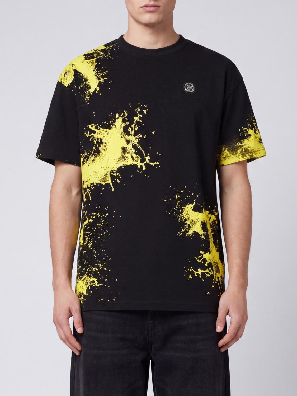 Plein Sport Abstract-Print Cotton T-Shirt with Applied Logo