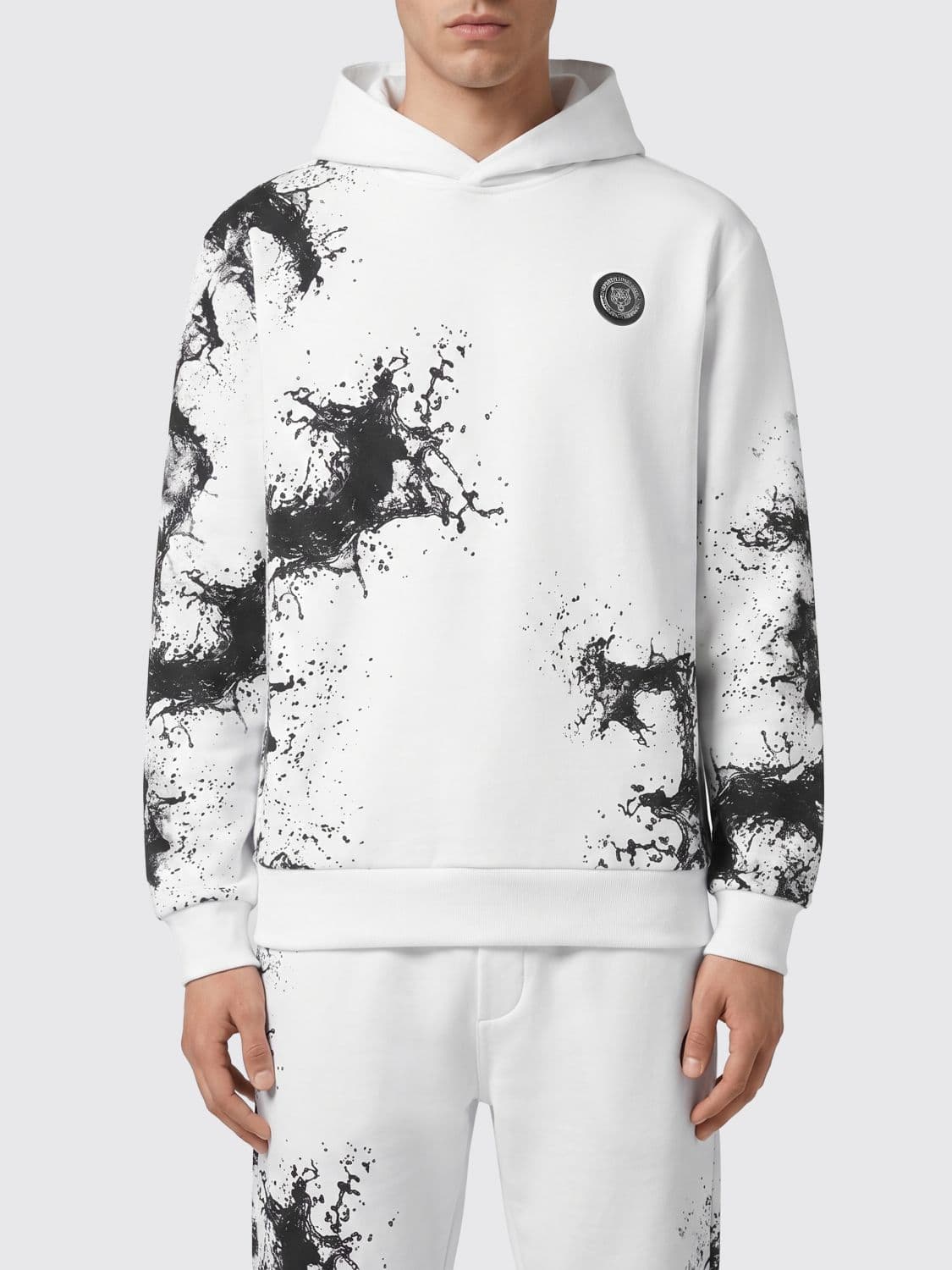 Plein Sport Cotton Hoodie with Abstract Print and Hexagon Logo