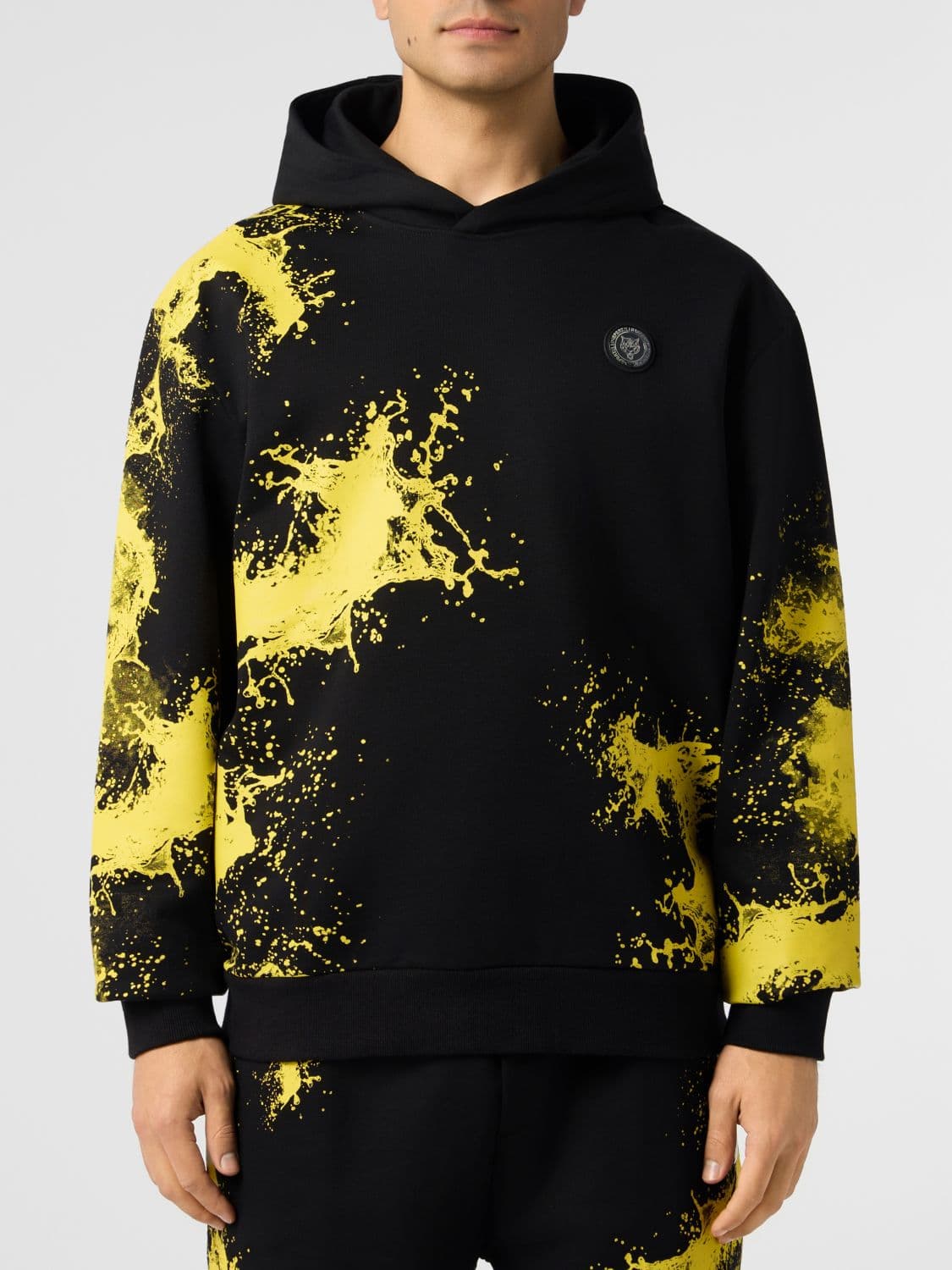 Plein Sport Cotton Hoodie with Abstract Print and Hexagon Logo