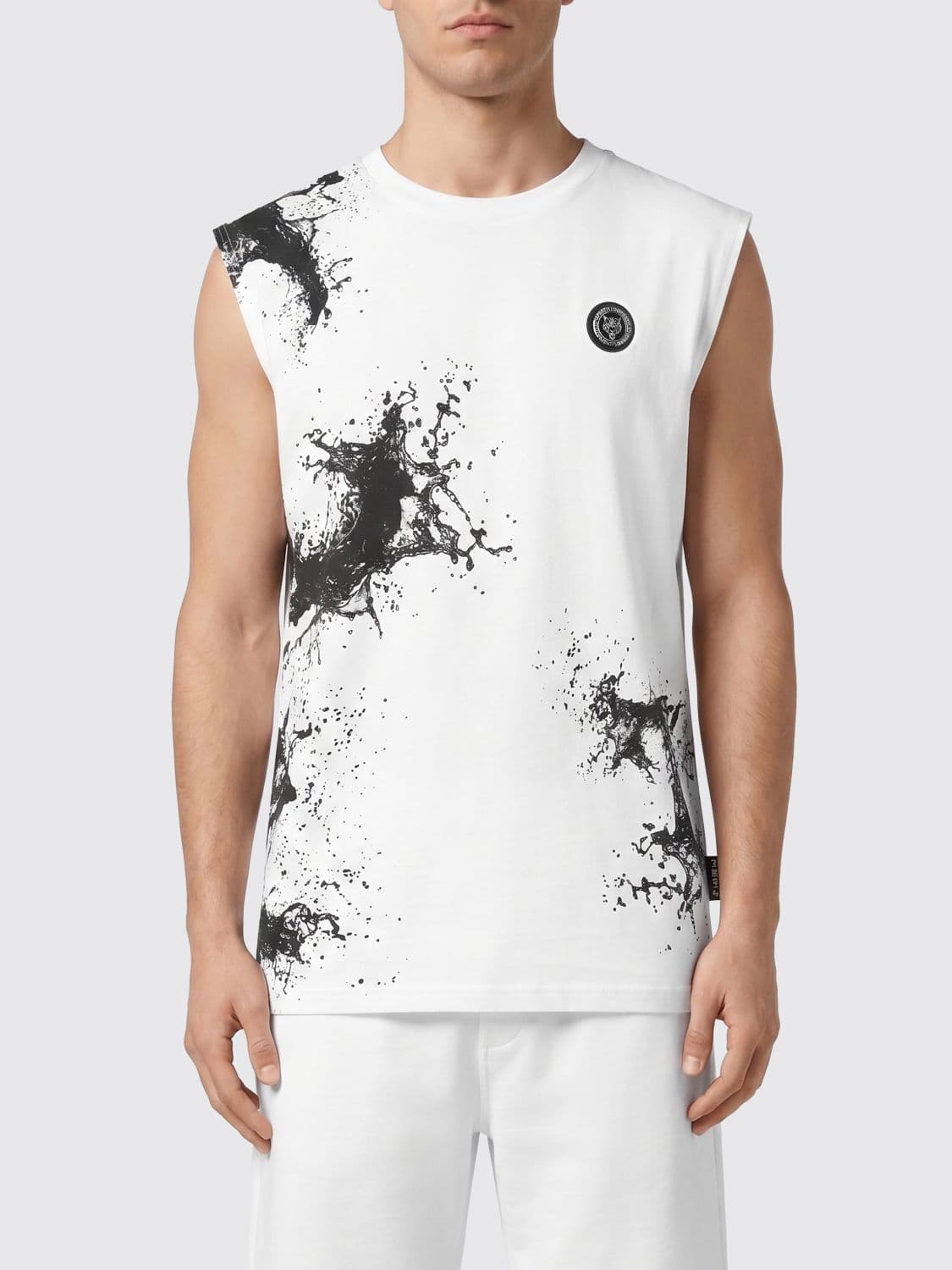 Plein Sport Cotton Vest with Abstract Print and Hexagon Logo