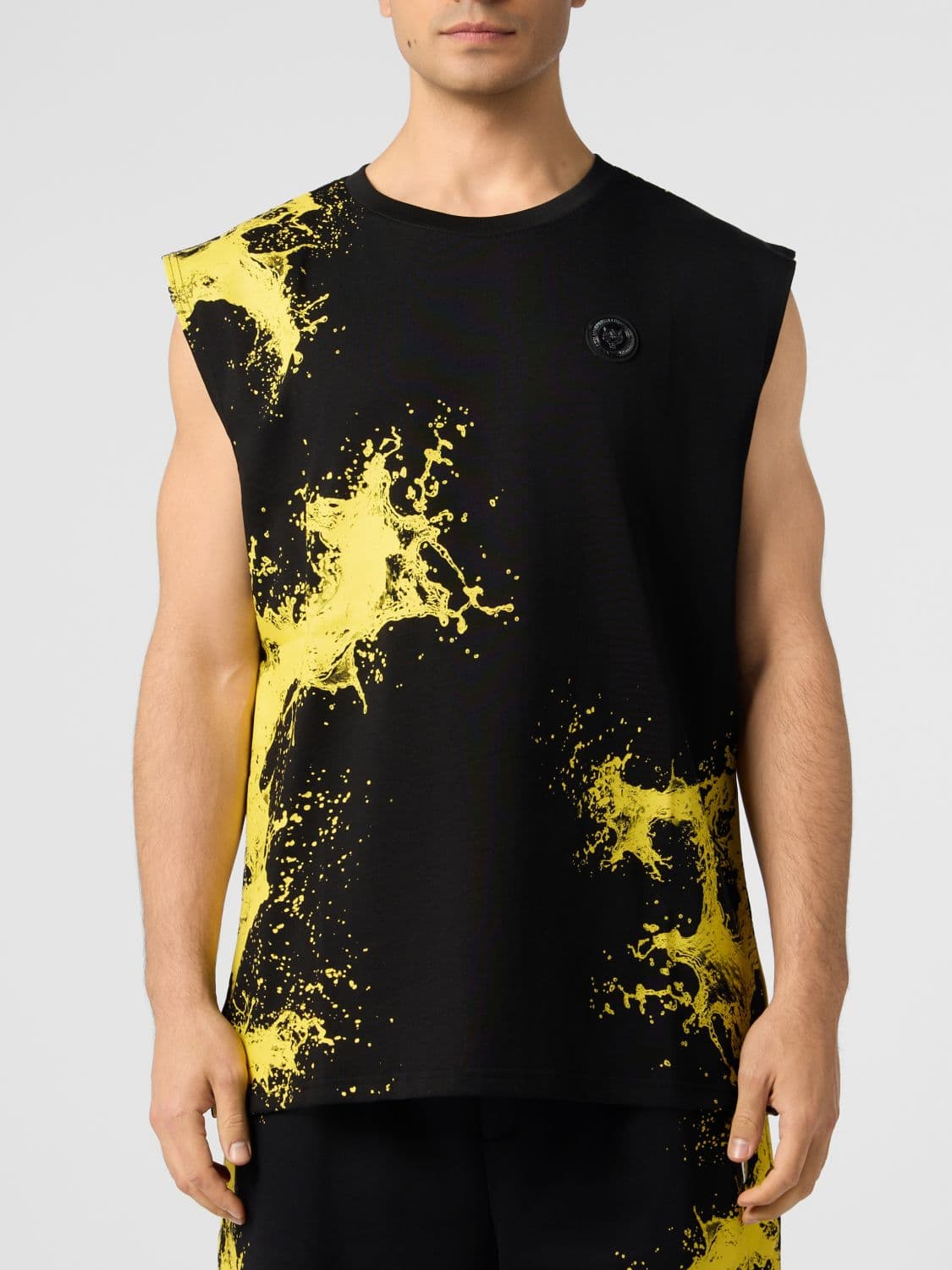 Plein Sport Cotton Vest with Abstract Print and Hexagon Logo